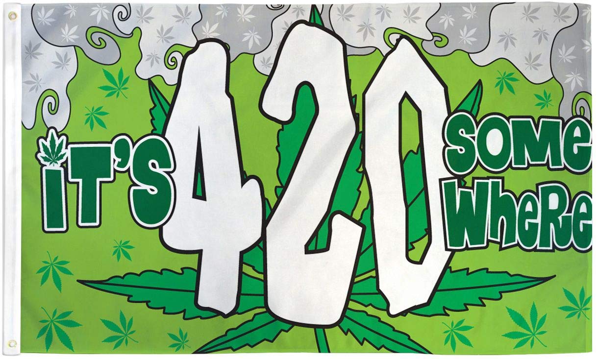 Home and Holiday Flags It's 420 Somewhere Marijuana Flag 3x5 FT Party Banner Weed Pot 4:20 Hippie Dorm
