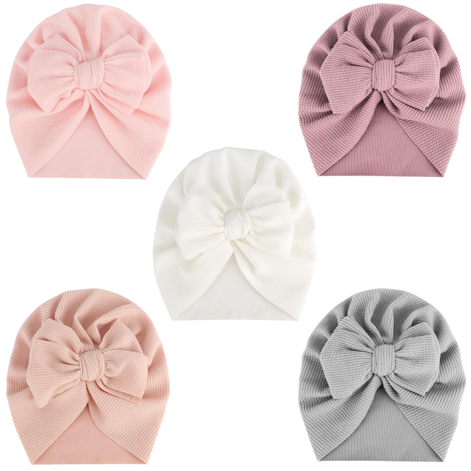 DRESHOW Babymütze Baby Turban Mütze Brötchen Knoten Kleinkinder Infant Beanie Mütze Baby Mädchen Jungen Weiche Kleinkind Mütze 5 Stück