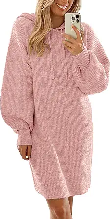 PRETTYGARDEN Womens Fall Sweater Dress Casual Long Sleeve Chunky Knit Pullover Oversized Hoodie Tunic Sweaters Winter Clothes