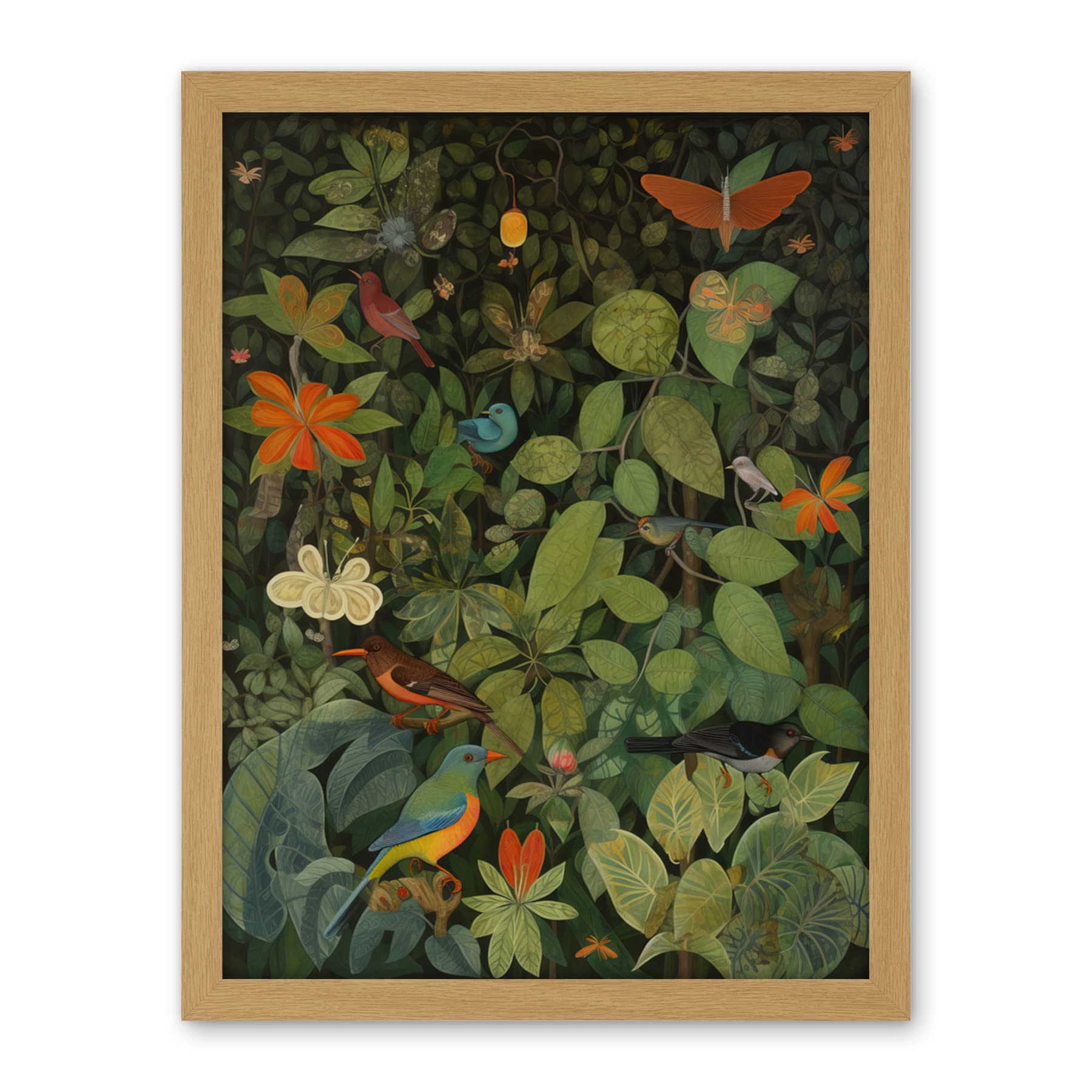 Artery8 Audubon Style Birds and Insects in Jungle Artwork Framed Wall Art Print 18X24 Inch