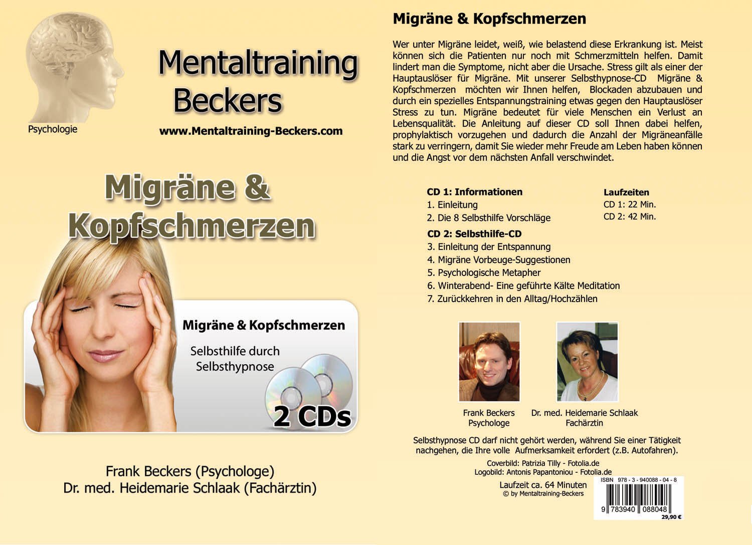 Hörbuch: Migräne & Kopfschmerzen - Hilfe gegen Migräne (Doppel-CD): Selbsthilfe durch Hypnose (Mentaltraining-Beckers)