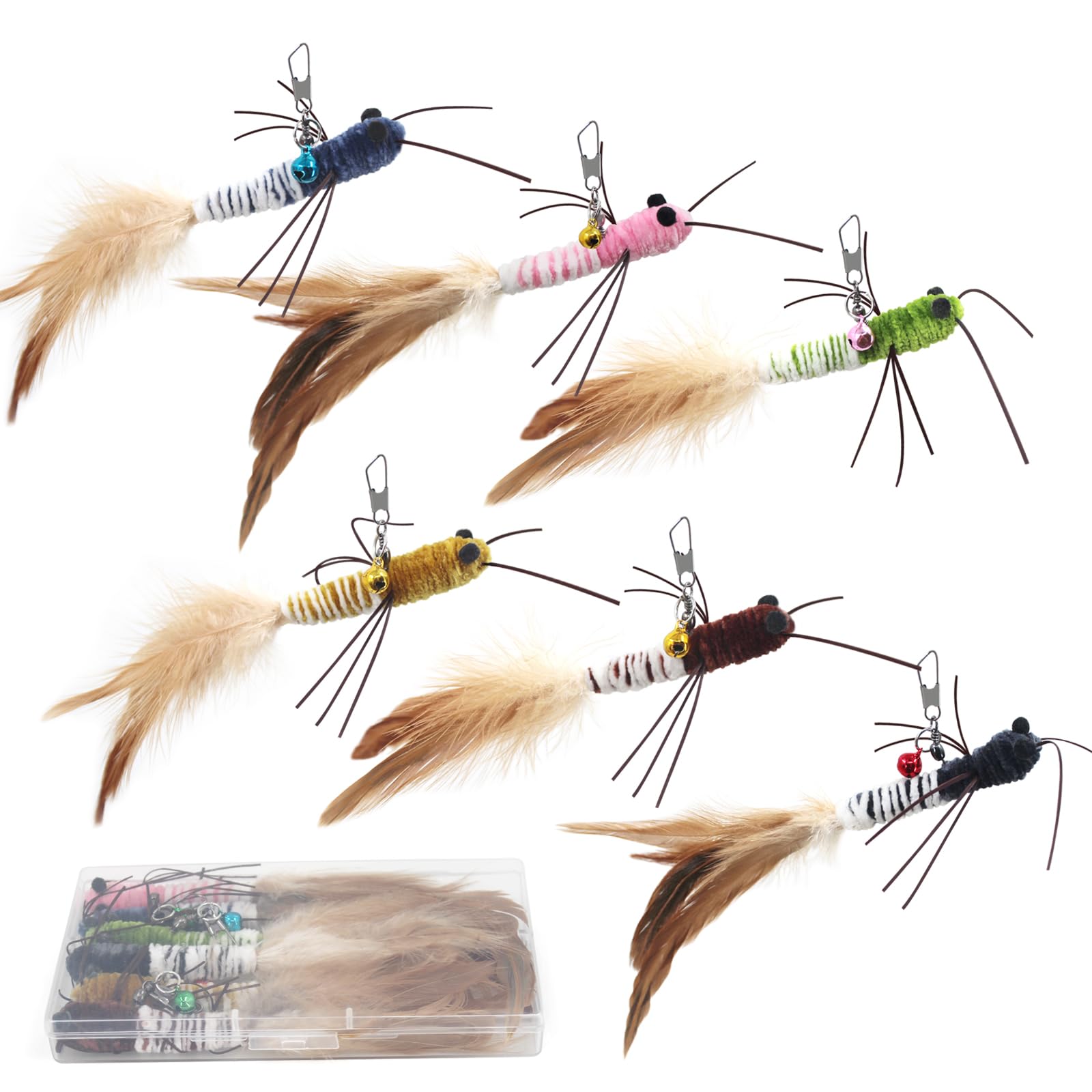 SONGWAY Insect Cat Toys with Feather - 6 Pieces Cat Worm Toy Refills, Cat Toy Wand Attachments, Worm Cat Toys, Interactive Toys for Indoor Cats Kittens