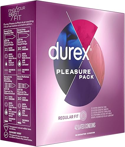 Miniatura 16 de Durex - Paquete surtido de condones Pleasure, condones de látex de goma natural para hombres, ajuste regular, aptos para FSA y HSA, 42 unidades (el