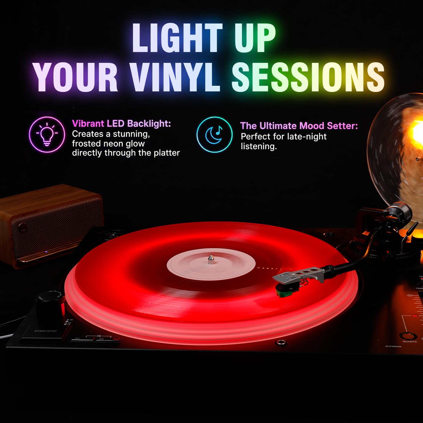 Piatto acrilico RGB LED per Audio-Technica AT-LP120X, tappetino antiscivolo satinato per giradischi con striscia luminosa, giradischi a trasmissione diretta serie LP120X accessori