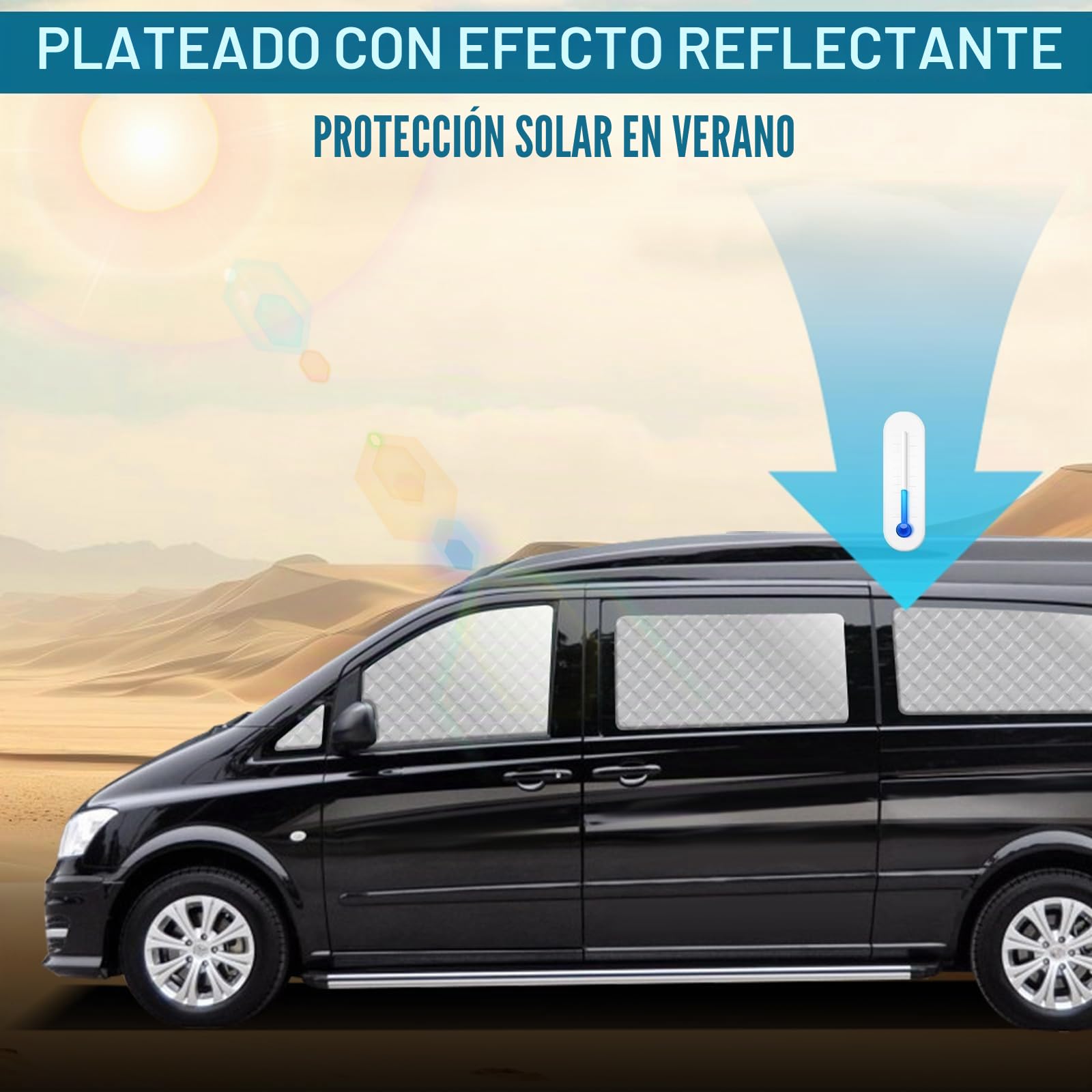 8 piezas de alfombrilla térmica interna para auto, compatible con VITO II W639/Viano 2003-2014 SWB L2, parasol para parabrisas delantero, juego de persianas térmicas oscuras, alfombrilla