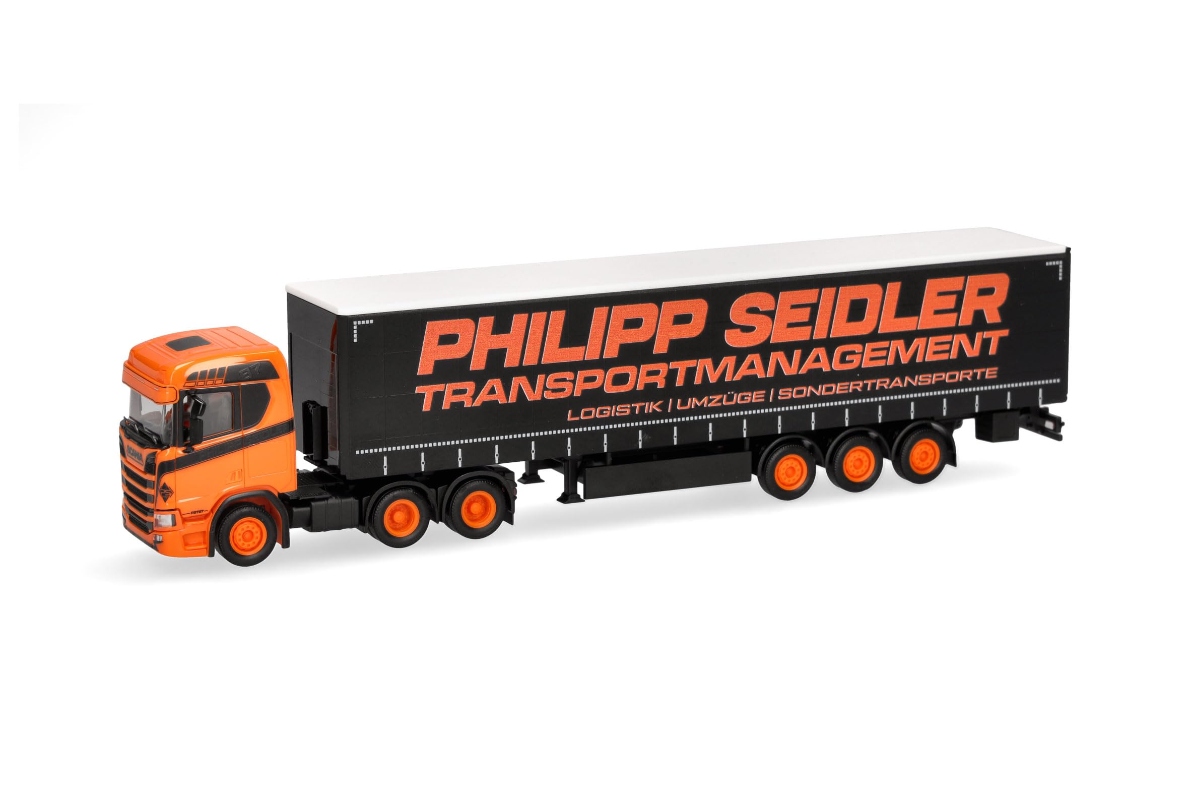 Herpa camion in miniatura Scania CR 20 ND semirimorchio telonato “Philipp Seidler”, miniatura in scala 1:87, pezzo da collezione, Made in Germany, plastica - 1