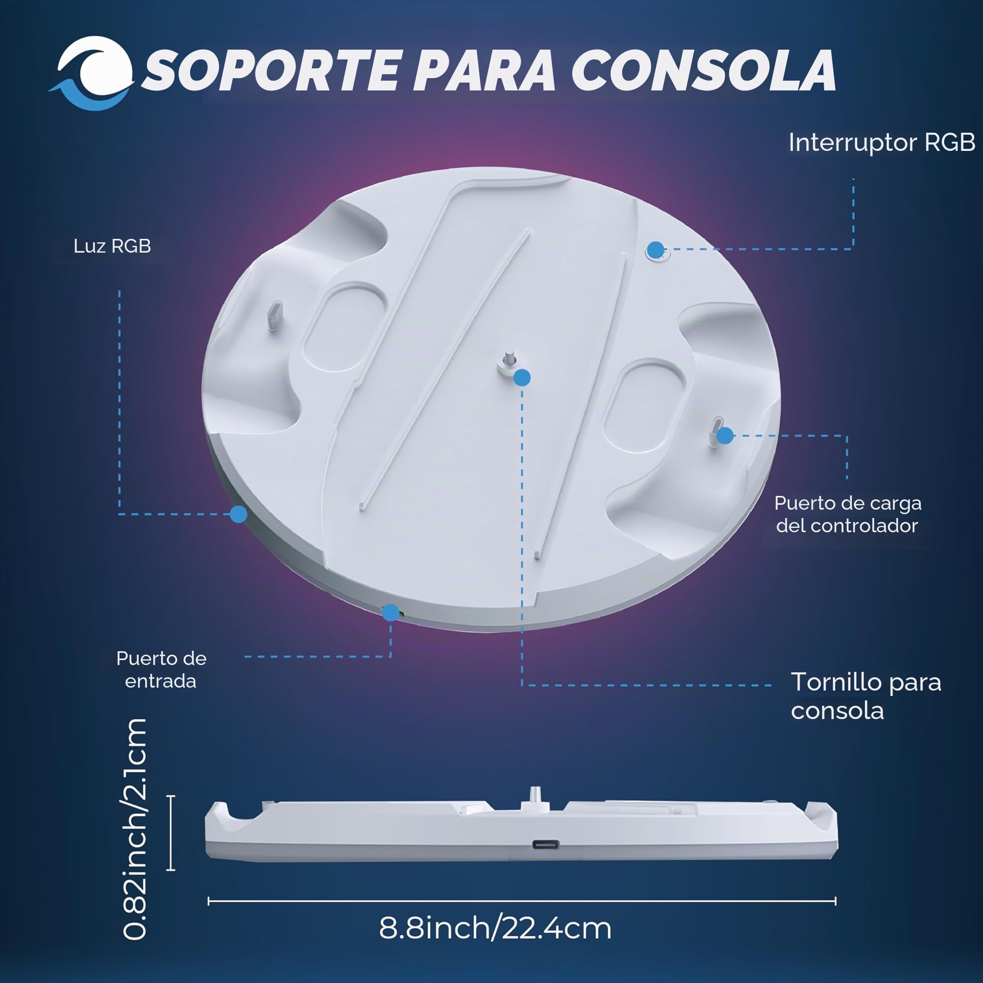 Soporte con Cargador de Controlador Dual para PS5 Slim – PlayStation 5 – Base con Base de Carga para Controlador Dual y Soporte para Auriculares – Iluminación RGB – Carga rápida – para Doble Sense y