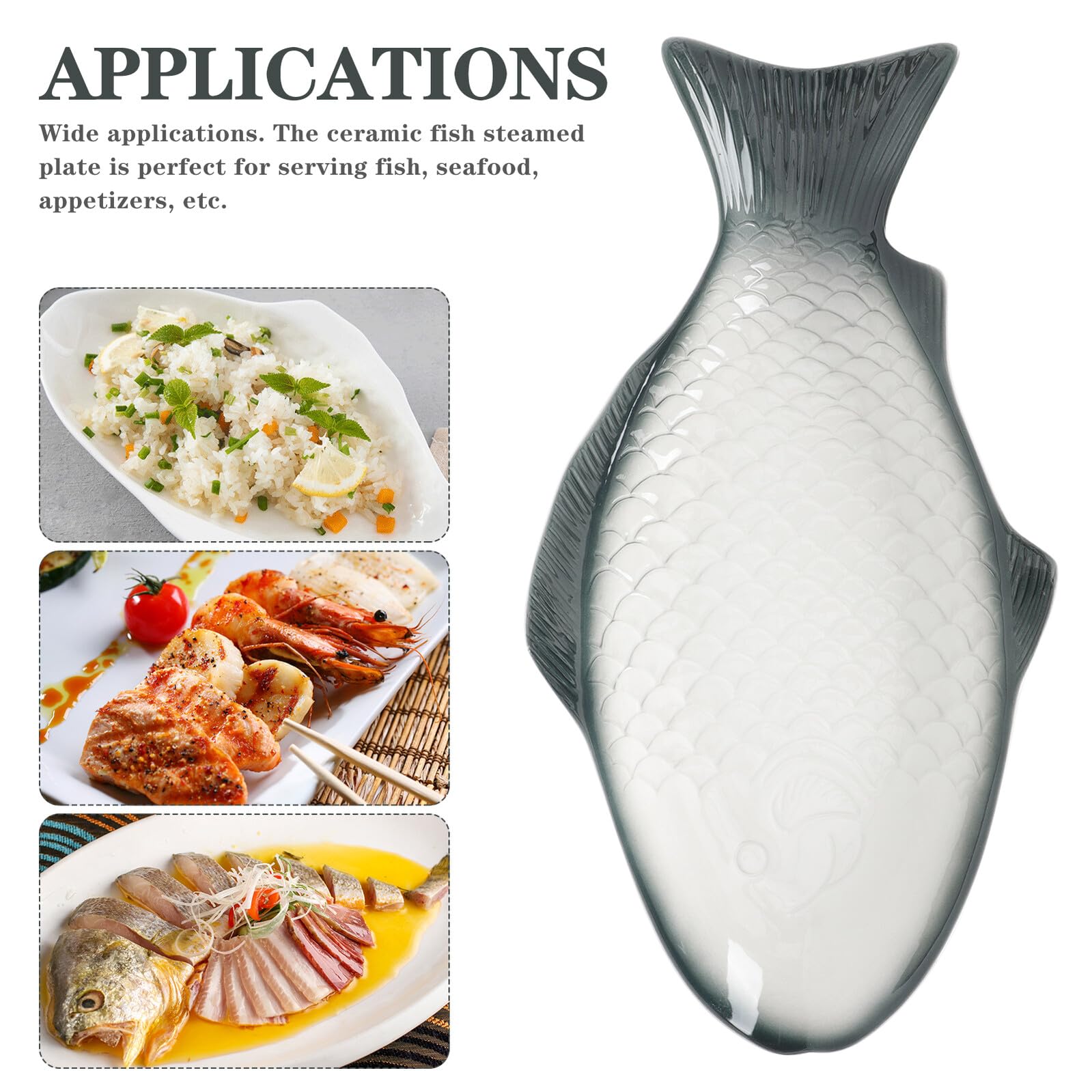 Toyvian Plato De Pescado De Cerámica De 15 Pulgadas Color Verde Oscuro, Plato Al Vapor Seguro y Duradero, para Servir Mariscos y Aperitivos, Adecuado para Mesa Festiva y Uso Doméstico