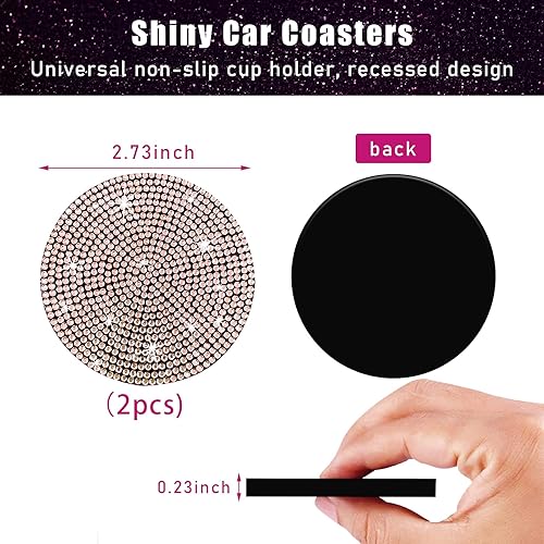 Miniatura 2 de Kewucn 2 posavasos brillantes para automóvil, 2.73 pulgadas, antideslizante, de silicona, con diamantes de imitación, posavasos de adorno de copa