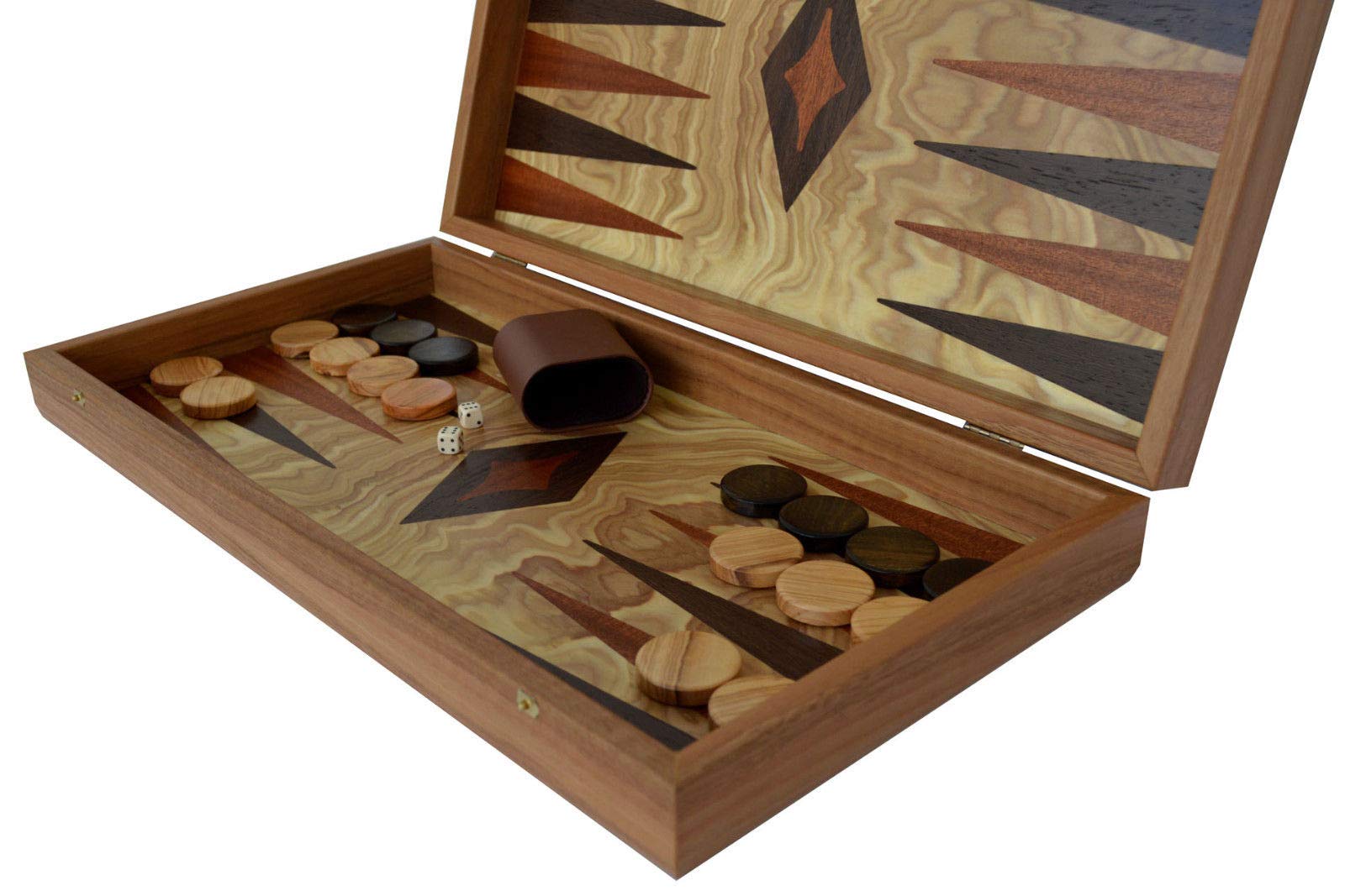 Manopoulos Traditional Olive Wood Backgammon Set - Olive Wood Checkers