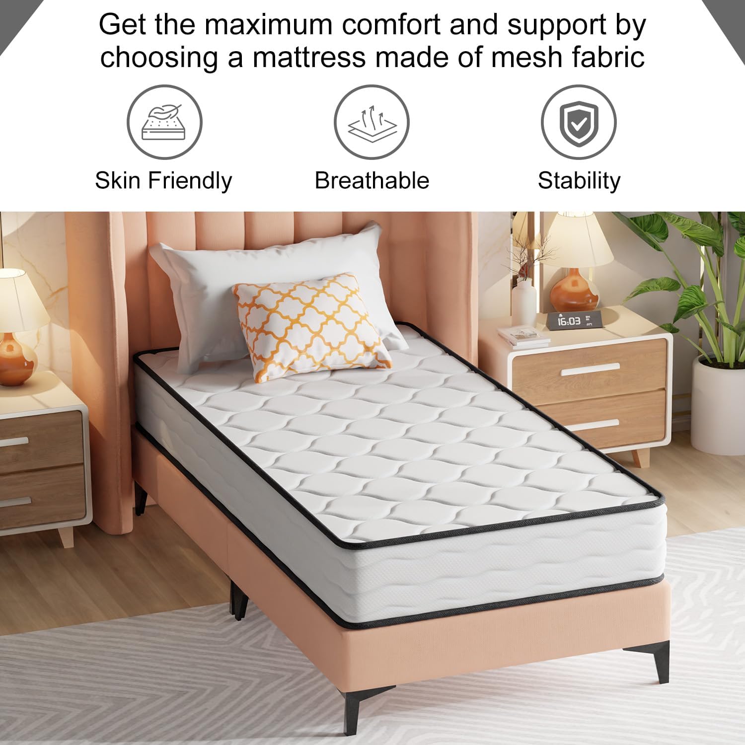 10 Inch Twin Size Hybrid Mattress - Innerspring & Foam, Medium Firm, Pressure Relief, 75