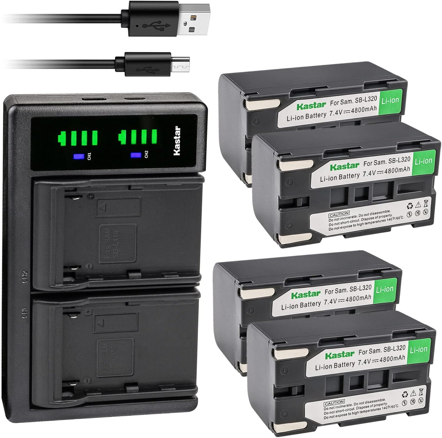 Kastar 4-Pack SB-L320 Battery and LTD2 USB Charger Replacement for Samsung SC-L520, SC-L530, SC-L550, SC-L600, SC-L610, SC-L630, SC-L650, SC-L700, SC-L710, SC-L750, SC-L770, SC-L810, SC-L860, SC-L870