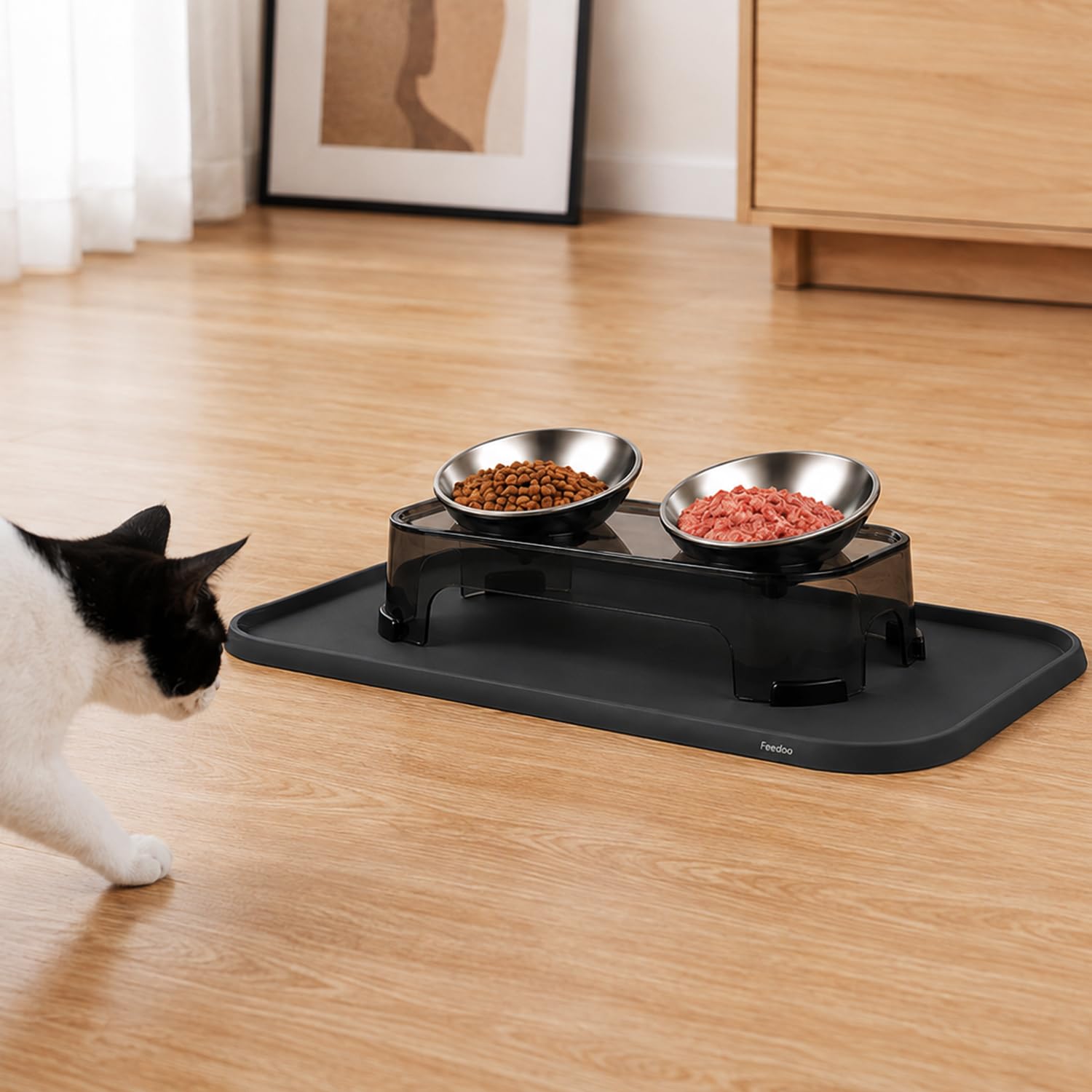 Feedoo Erhöhte Katzennäpfe mit Magnetständer,Doppelwandiger Edelstahl