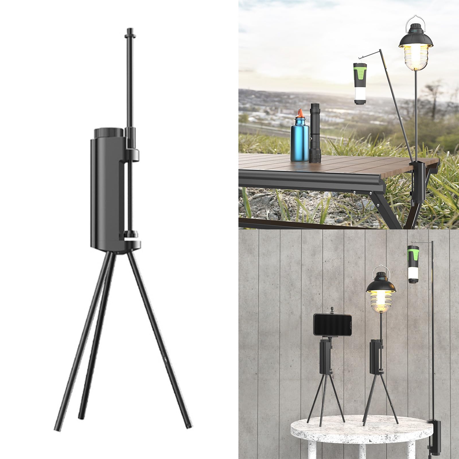 Equipo de camping, trípode portátil de aleación de aluminio, perchas de luz, soporte de lámpara desmontable para luces de camping al aire libre