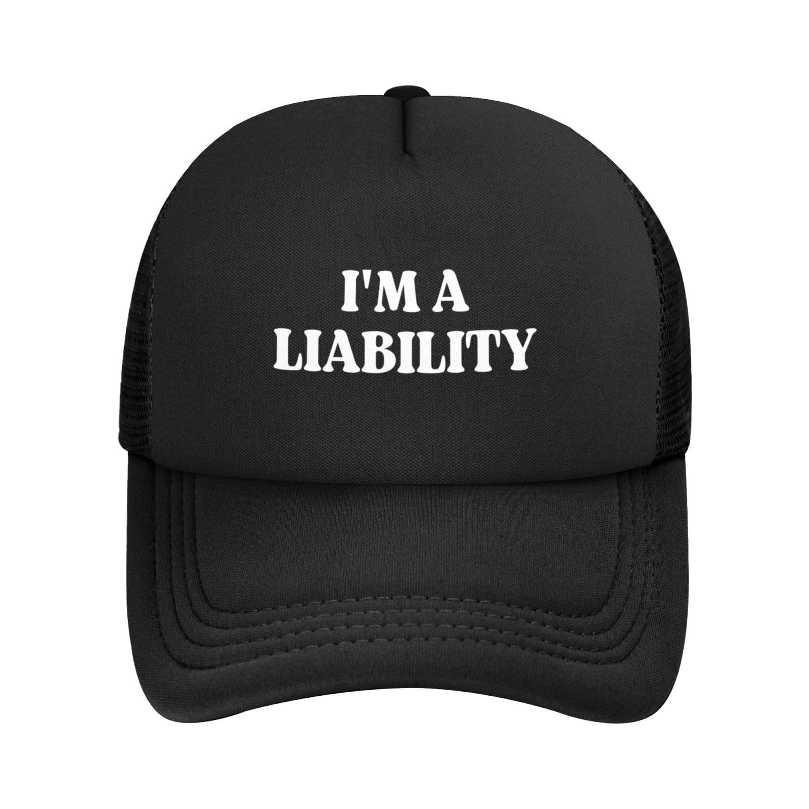 Fwjzdsp Unisex Black I'm A Liability,Mesh Hat Crazy Party Gag Mesh Hat Baseball Cap Ponytail Caps Beach Sun Dad Trucker Hat