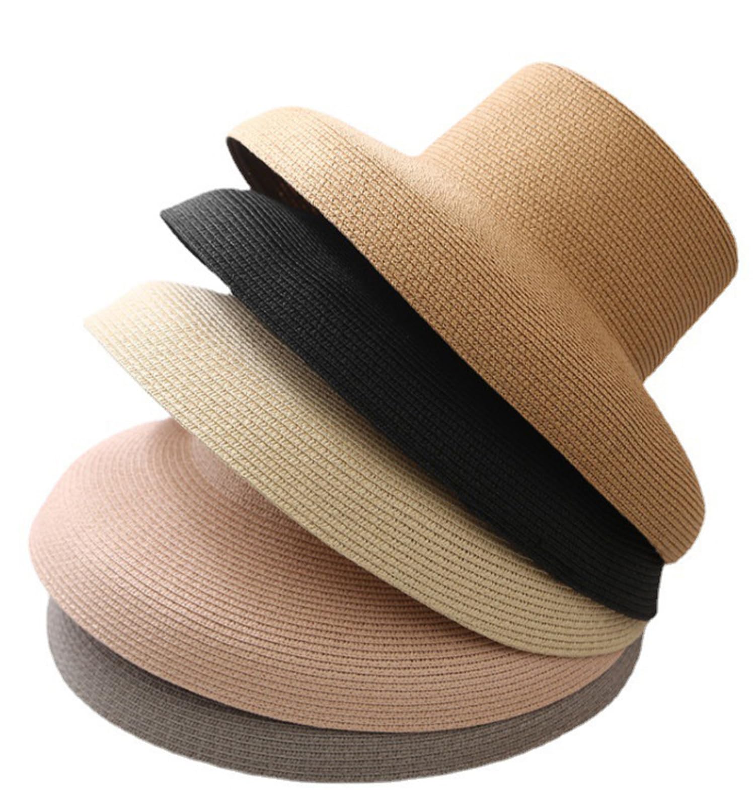 Ulalaza Sombrero de paja trenzado de ala ancha para mujer, protección solar UPF 50+, para verano, playa, sombrero de paja