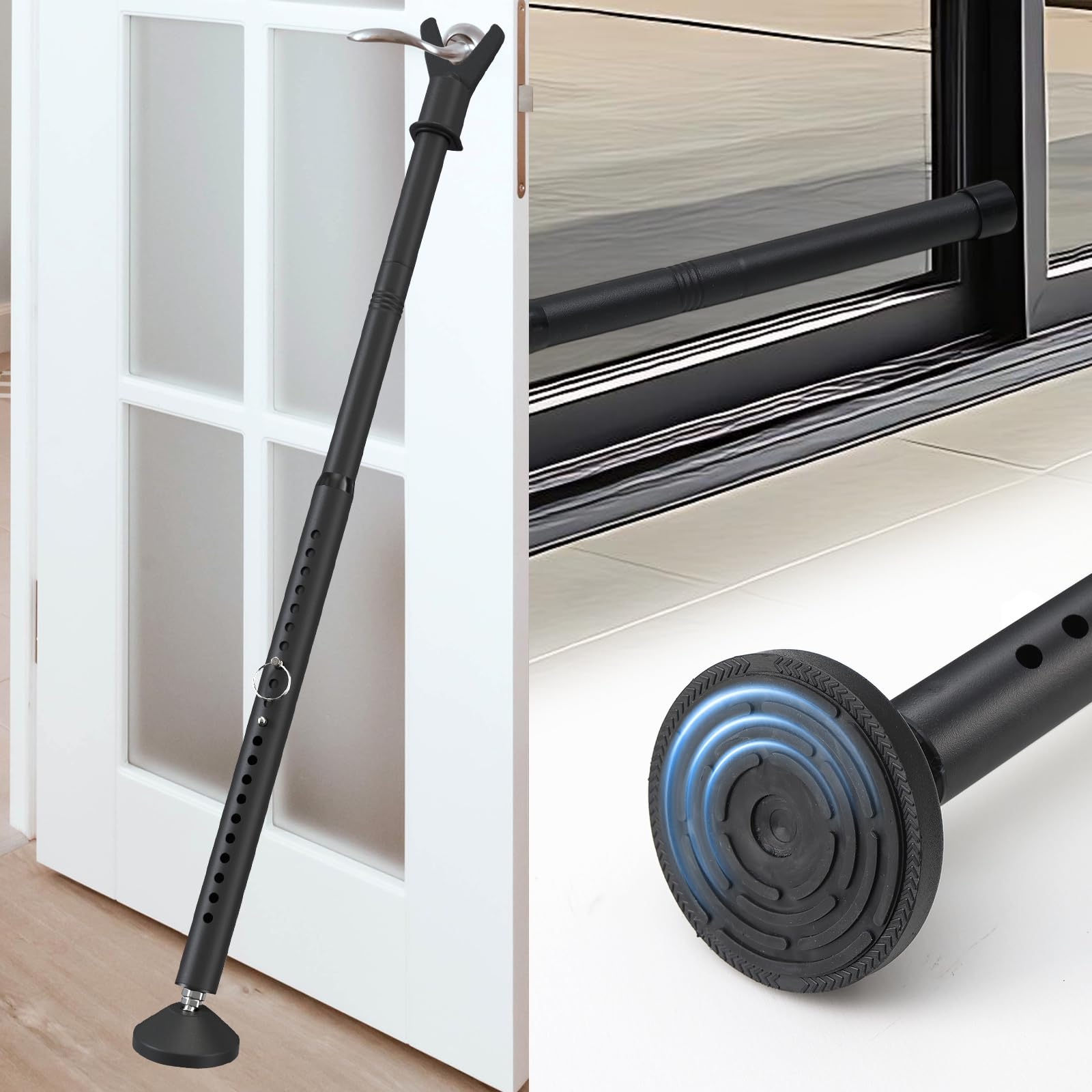 Barre de sécurité 3 en 1 pour porte coulissante d'appartement, terrasse, barre de sécurité de l'intérieur, barre de sécurité réglable pour porte d'entrée et fenêtre pour la sécurité de la maison,