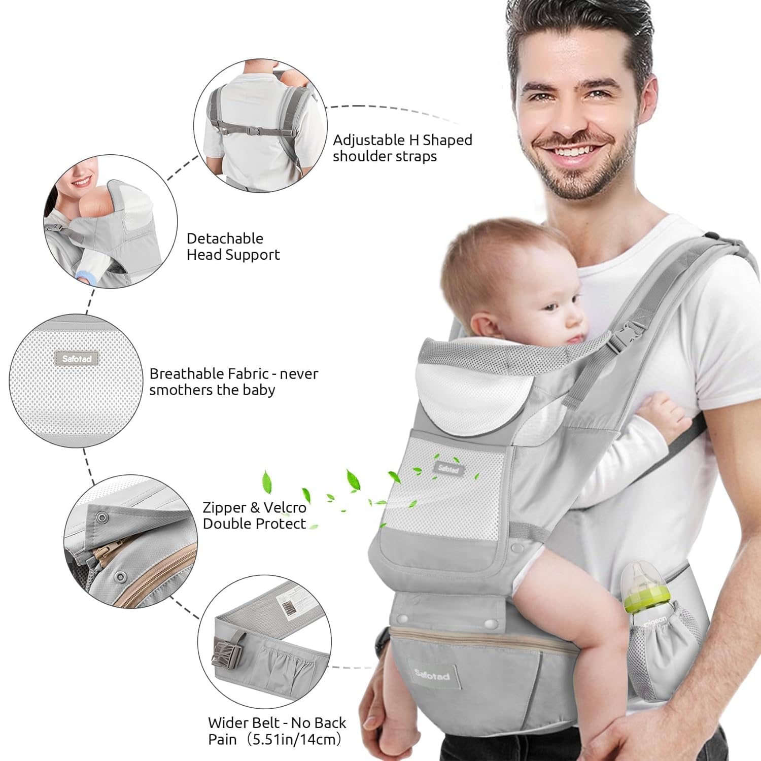Suptikes Hip Seat Baby Carrier with 6 Carry Positions, Baby Carrier with Hip seat for 6 to 24 Months Baby, Adjustable New-Born to Toddler Carrier, Max Weight Up to 15 Kgs (Grey) 1