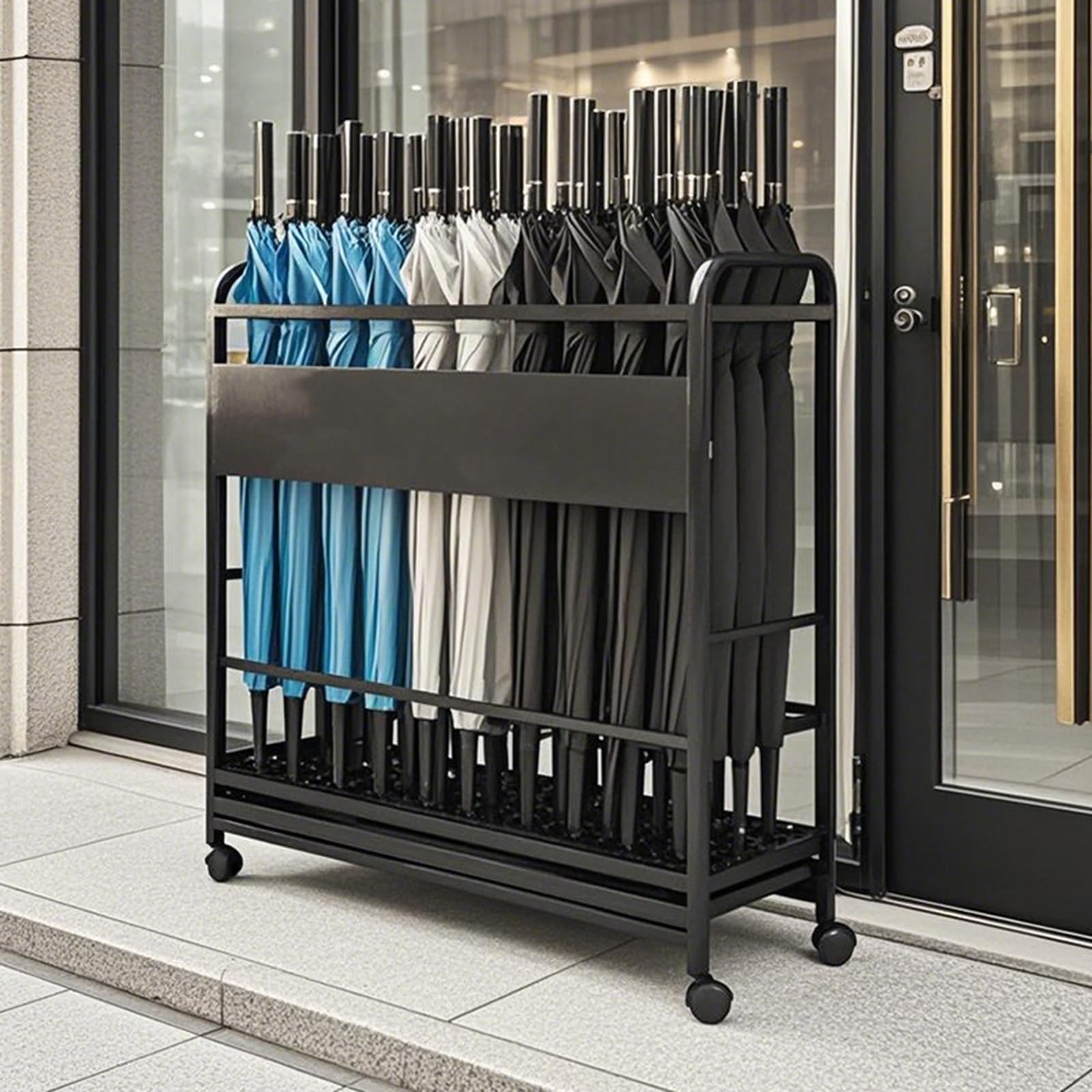 WXPGFEQ Commercial Umbrella Stand with Removable Drip Tray, Heavy Duty Design, Mobile Base for Entryway and Office Use