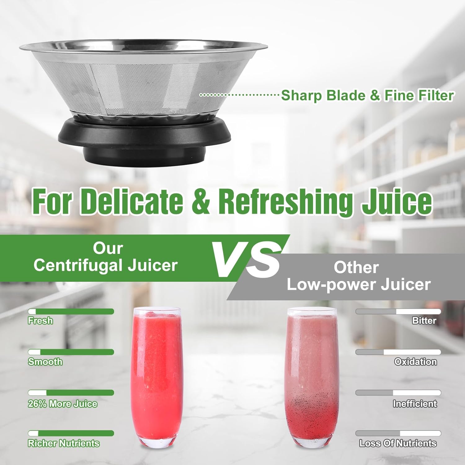 Juicer Machine, 1000W Centrifugal Juice Extractor with Wide Mouth 2.6" Feed Chute for Whole Fruits and Vegs, Dual Speeds Fruit Juicer, High Juice Yield, Stainless Steel, BPA-Free