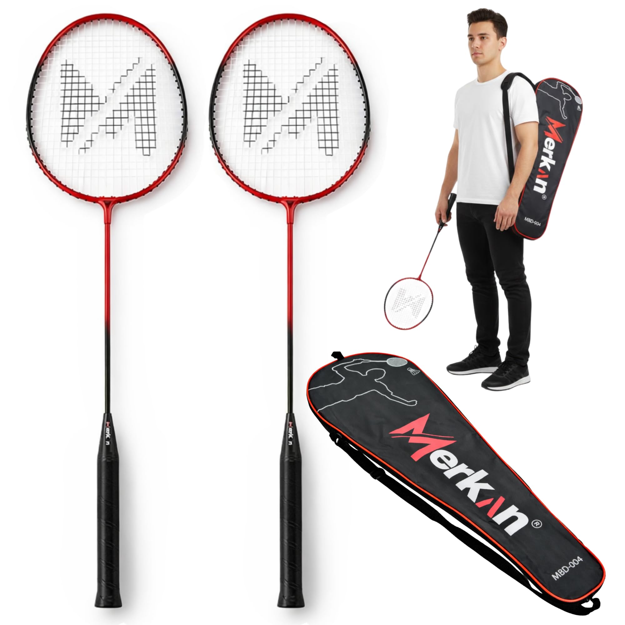 Set di racchette da badminton per 2 giocatori, leggere e robuste, doppie racchette, borsa con maniglia per il trasporto inclusa