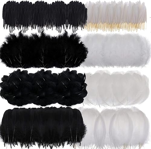 400 plumas blancas y negras, 4 plumas surtidas de manualidades para disfraz de Halloween, alas de atrapasueños, corona de árbol de Navidad,