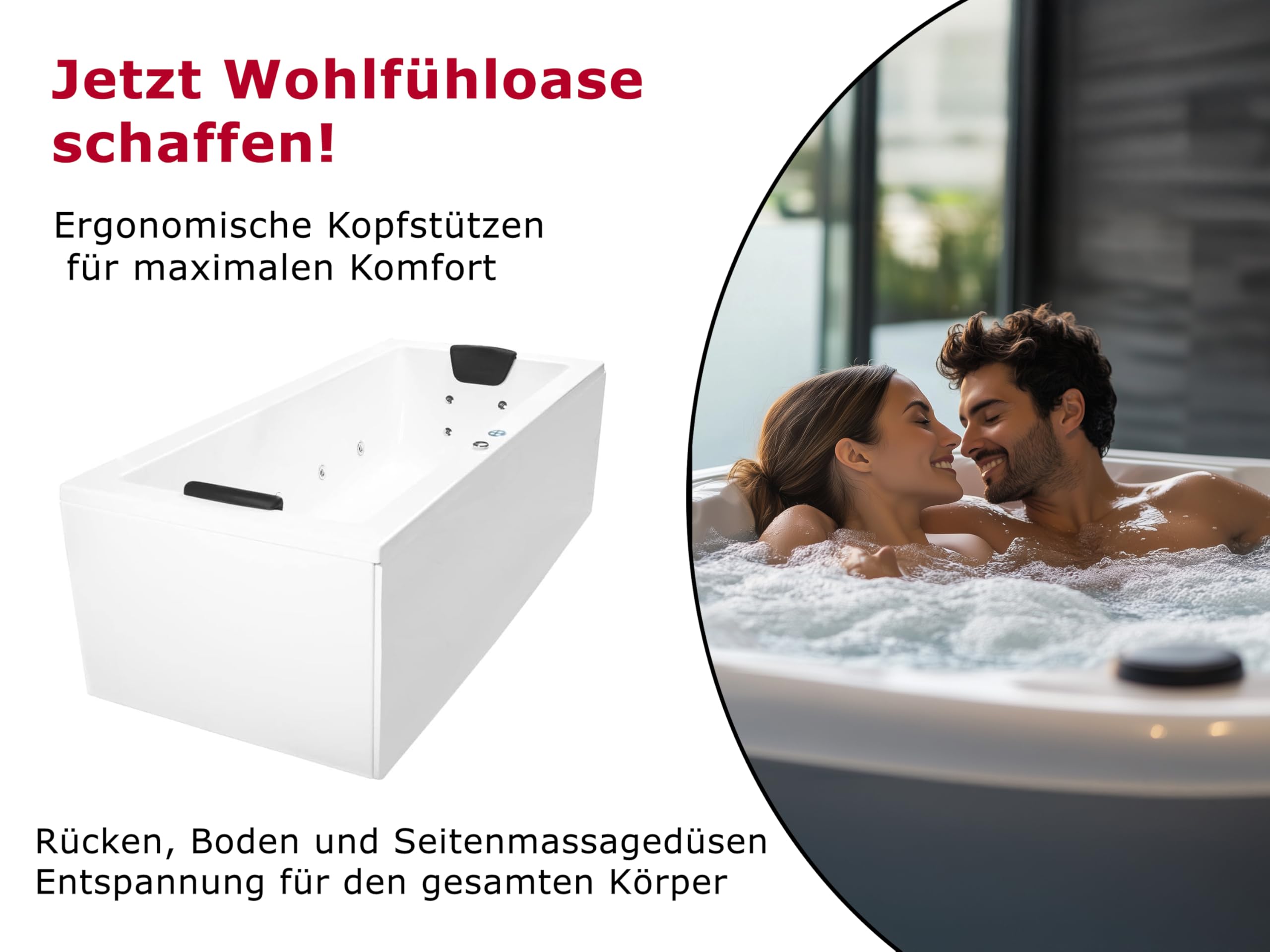 Whirlpool Badewanne Relax Profi – Made in Germany – Eckmontage (160x75 cm) – 22 Massage-Düsen, Heizung, Ozon-Desinfektion, Farblicht & Bluetooth-Radio – Ohne Armaturen