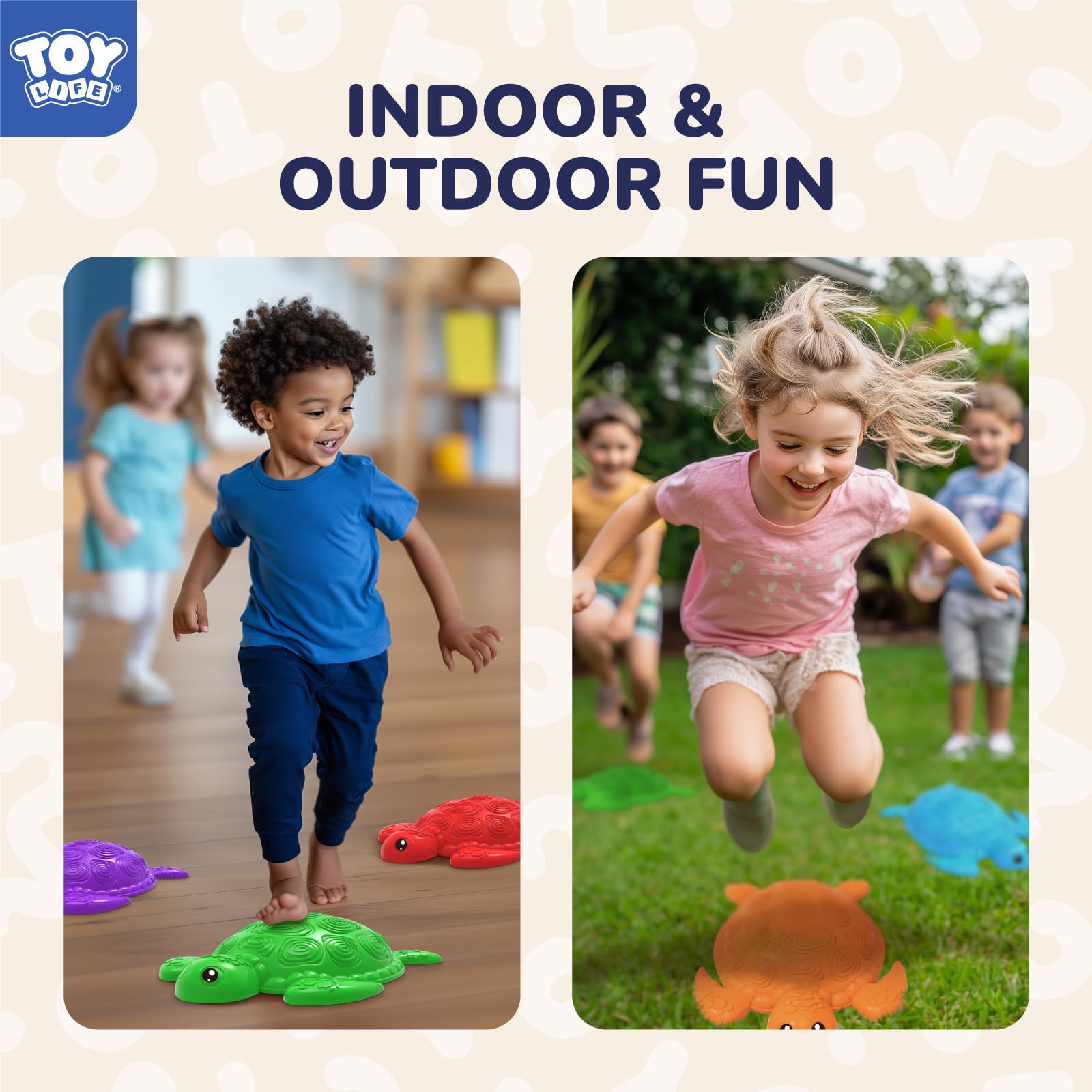 TOY Life 10 Pcs Turtle Balance Stepping Stone for Kids, Indoor Outside Toys for Kids Ages 4-8, Toddler Outdoor Toys, Stepping Stones Game, with Cards and Spinner - Image 5