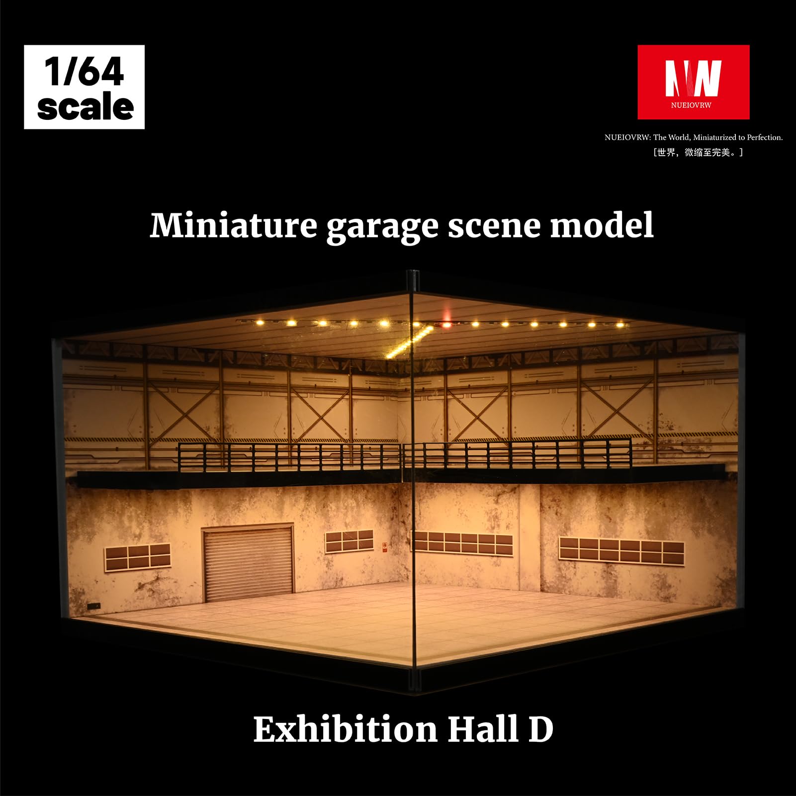 1/64 Diorama Garage Modell, Dreifarbige Beleuchtung Parkplatz Szene Display Case, Modellautos Szene Vitrine, Diecast-Modellautoszene mit 10 Helligkeitsstufen, 20 Fahrzeuge Stehen zur Verfügung(D)