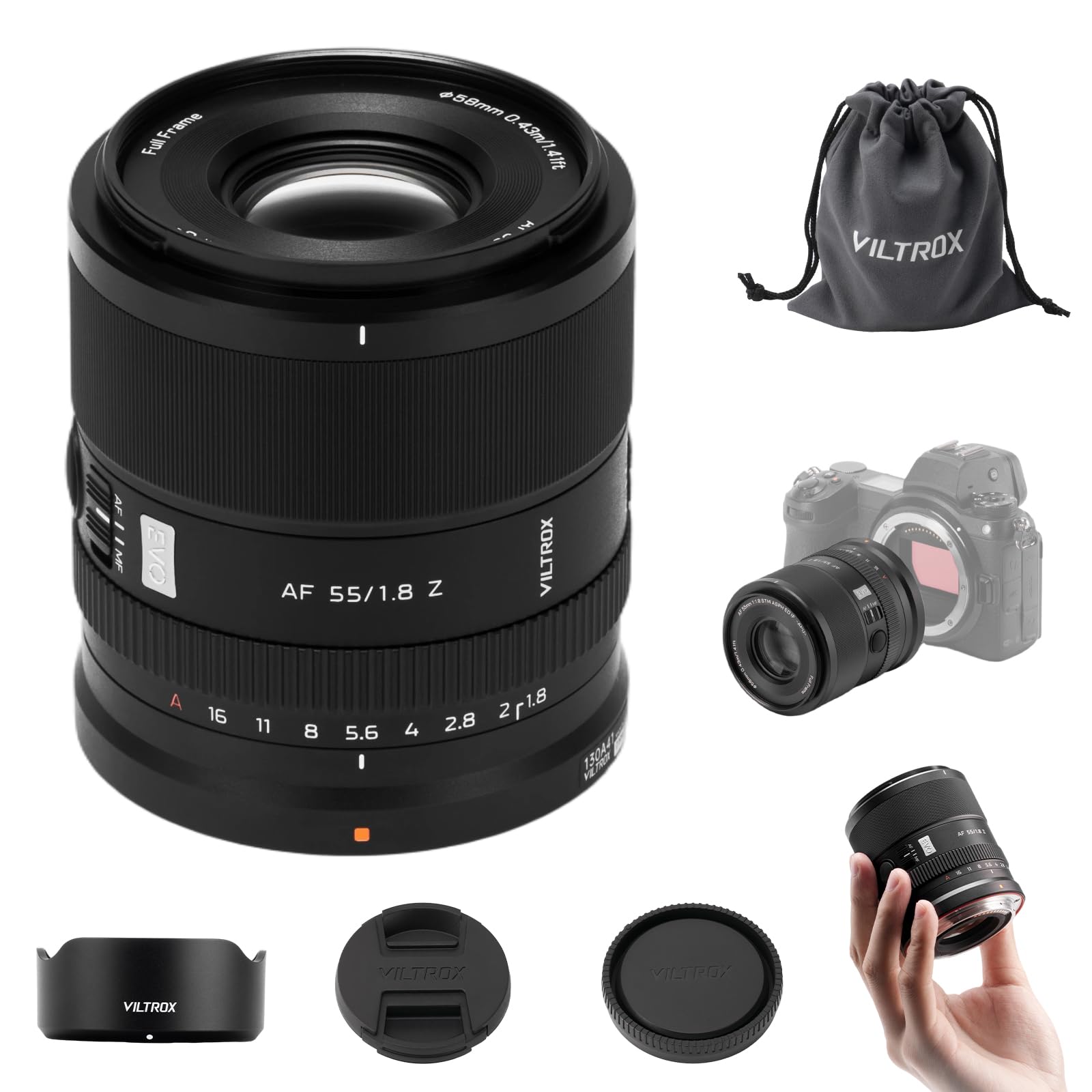 VILTROX 55mm F1.8 Evo Z Fotografia Obiektyw do aparatu Nikon Z Mocowanie pełnoramowe Obiektyw Szeroki otwór z autofokusem i APO-Design dla Nikon ZFC Z50II Z50 Z30 ZR ZF Z9 Z8 Z7II Z6II Z5II