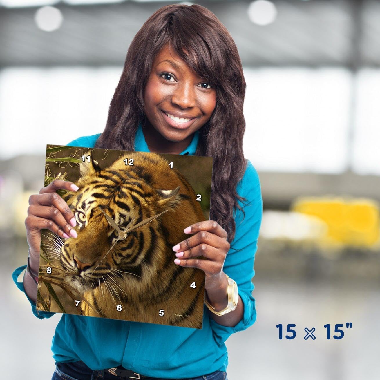 3dRose DPP_21192_3 Bengal Tiger Wall Clock, 15 by 15-Inch