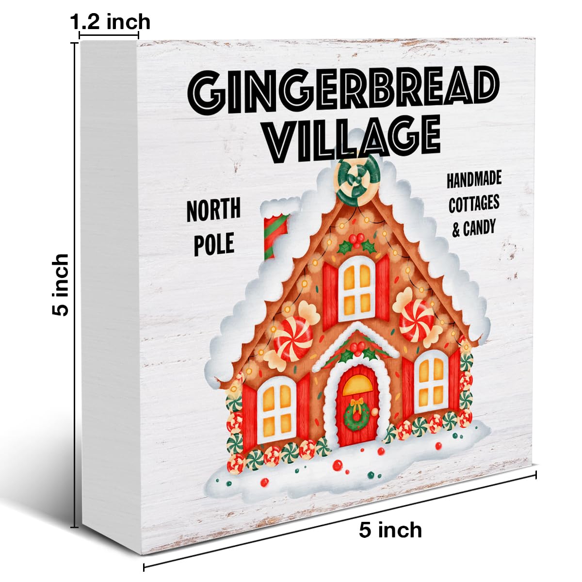 Winter Gingerbread Christmas Wooden Box Sign Wood Block Tabletop Sign Decorative Desk Sign Winter Season Home Shelf Decor 5 X 5 Inches