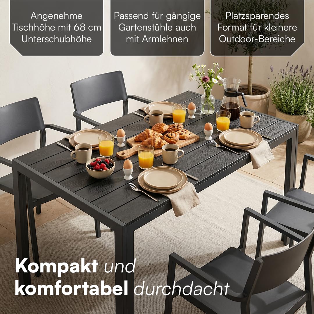 STEELSØN Alaris Gartentisch 115x71 cm – Esstisch Garten für 6 Personen – Balkontisch mit Metallgestell, Schwarz – Outdoor Tisch für Balkon – Terrassentisch mit Kunstholz Tischplatte UV- & wetterfest