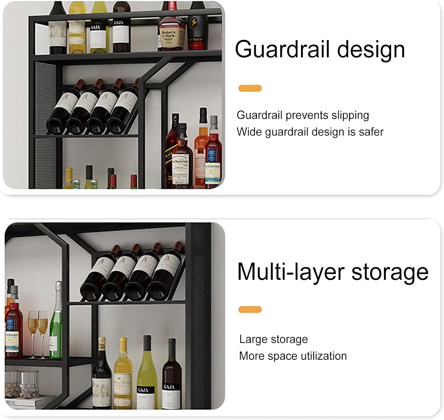 Large Capacity Wall Mounted Wine Rack, Metal Hanging Bar Shelves with Glass Holder, Multifunctional Storage for Kitchen, Living Room, Home Décor (Black, 39x10x31in)