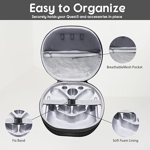 Miniatura 5 de Estuche rígido de transporte para Quest 3, estuche de viaje para auriculares de realidad virtual para accesorios Quest 3, adecuado para viajes y