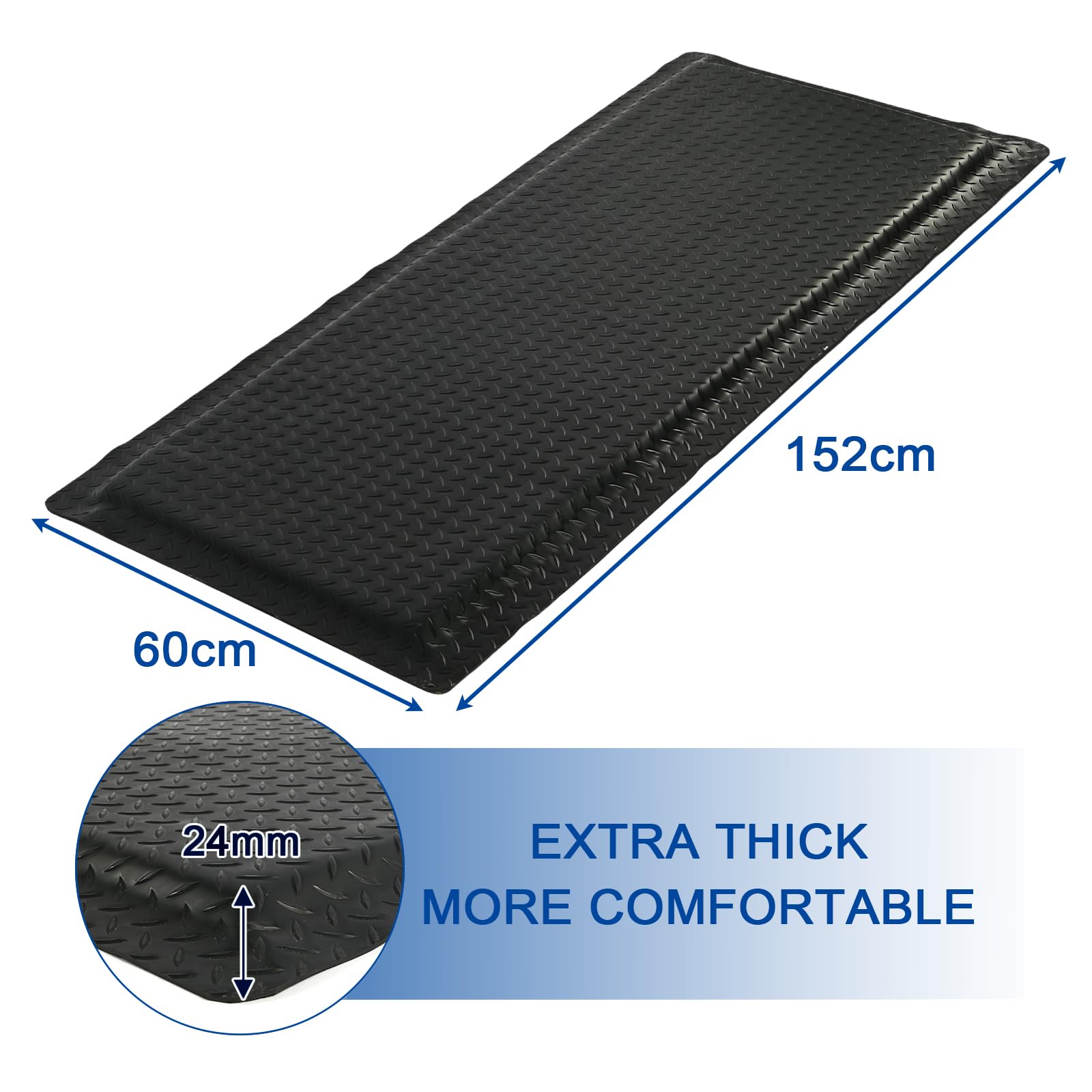 Nisorpa Alfombrilla antifatiga industrial, 60 x 150 cm, patrón de placa de diamante, negro, resistente alfombra de pie