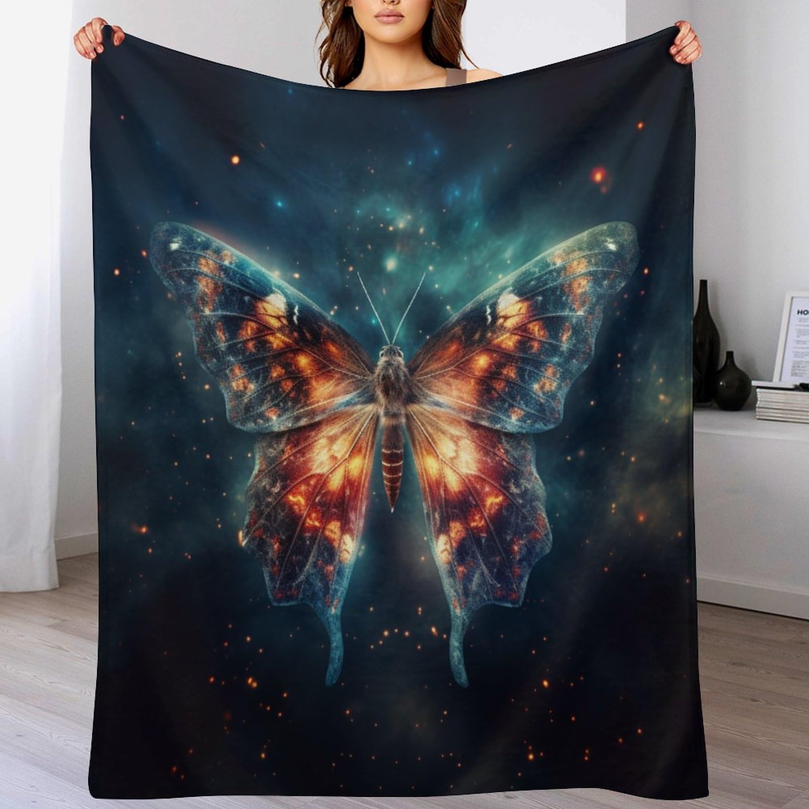Couverture polaire flannel papillon 100x130cm plaid canape chaud et doux