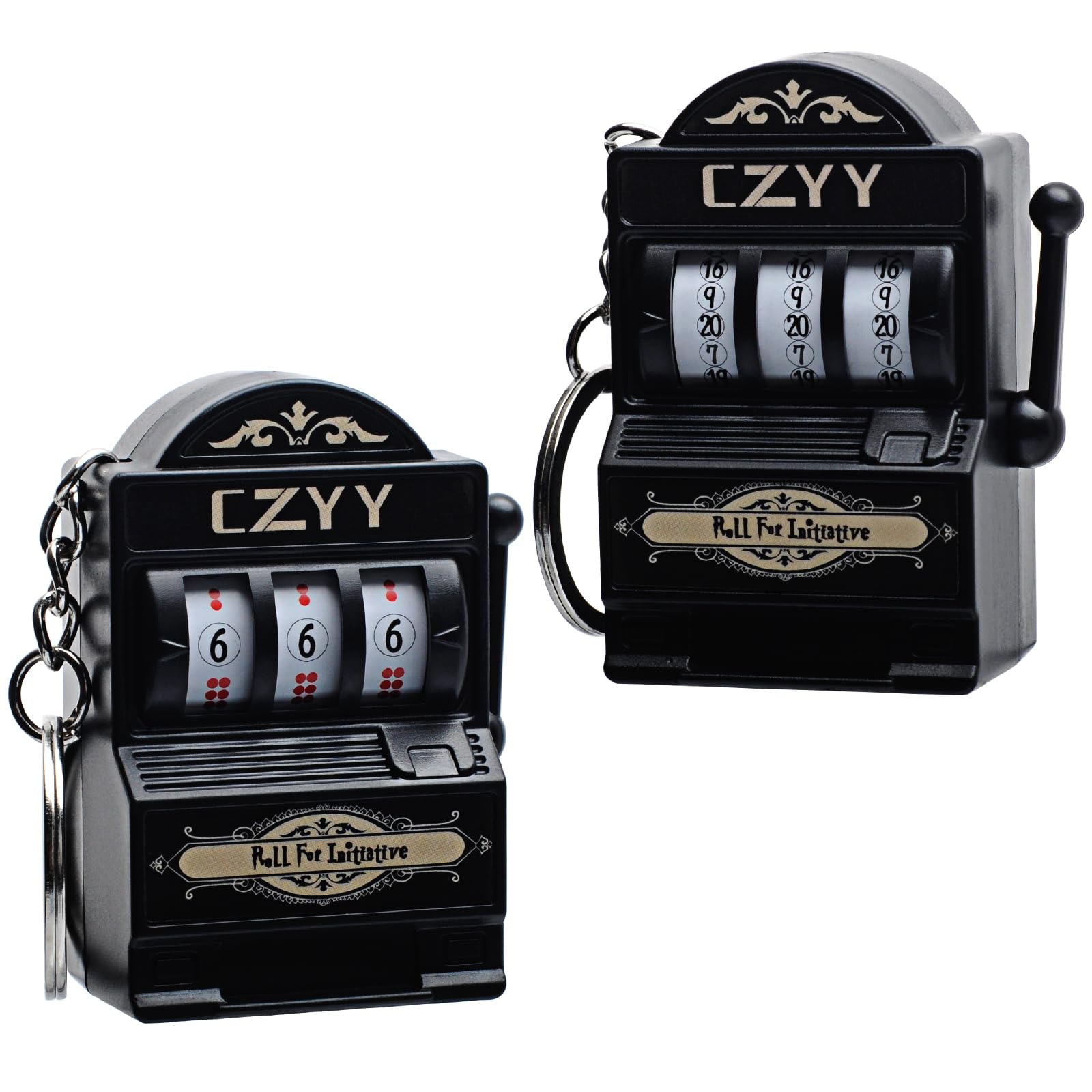 CZYY Slot Dice Set with Keychain Ring - Mini Slot Machine D20 and D6 Dice, Unique DND Accessories & Keychain - Perfect D&D Gifts, RPG Gamer Fidget Toy, DND Party Favors (Black)