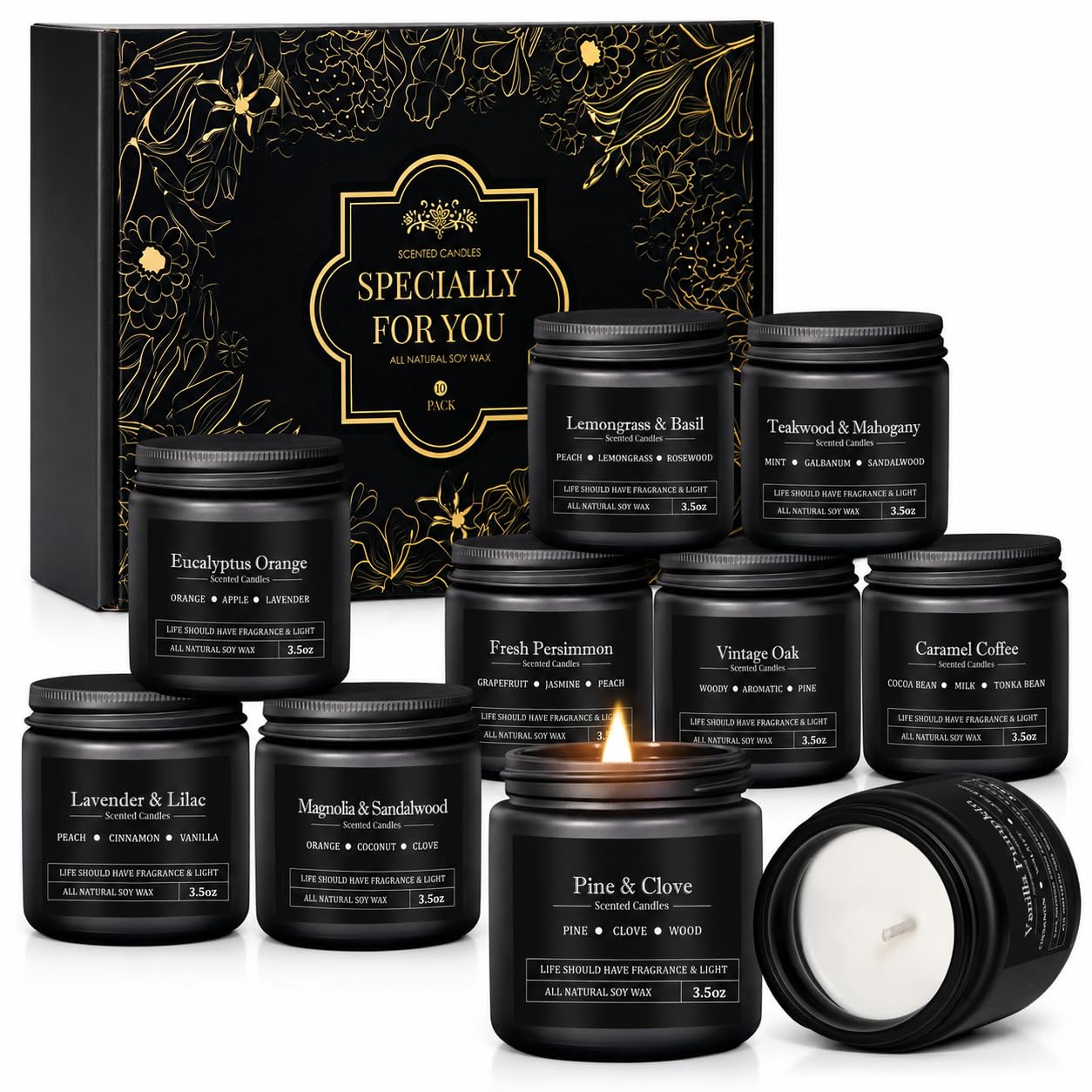 Regalo para Hombre, Set de 10 Velas Aromáticas Perfumadas, Caja de Regalo Premium con 10 Fragancias para Padre, Marido,…