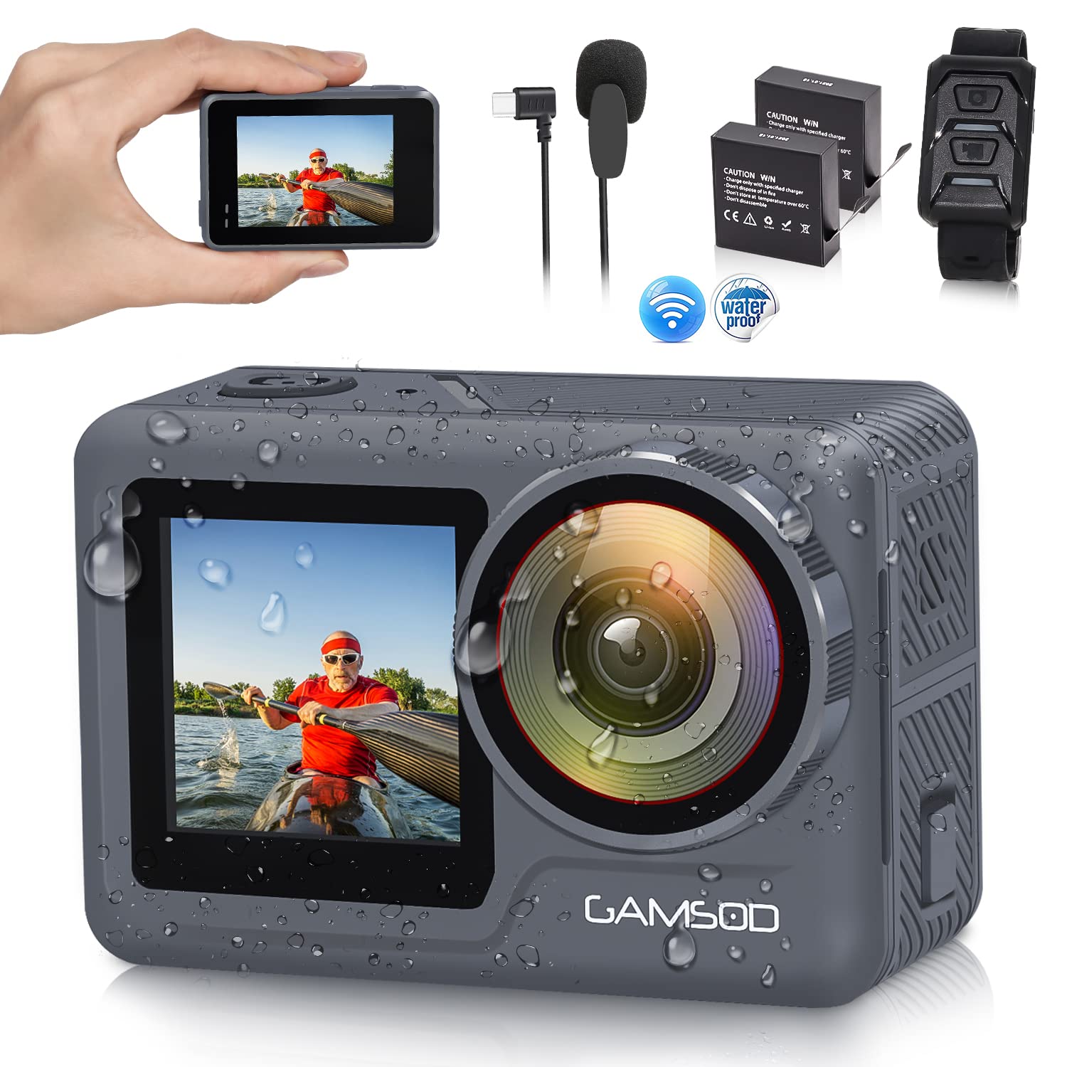Upgraded 4K60FPS Waterproof Action Camera, GAMSOD AV1 20MP WiFi Underwater Cameras 98ft with SuperSm