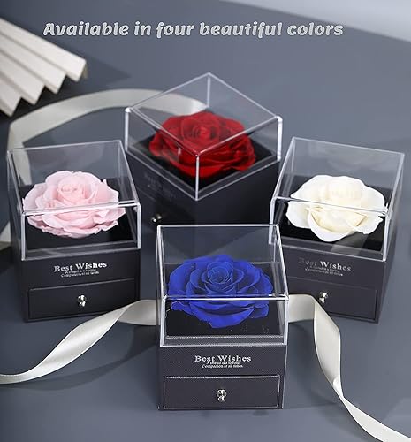 Miniatura 6 de Poshieca Rosa real preservada con collar I Love You, regalo de flor de rosa encantada para esposa, novia, mamá, día de San Valentín, Navidad,