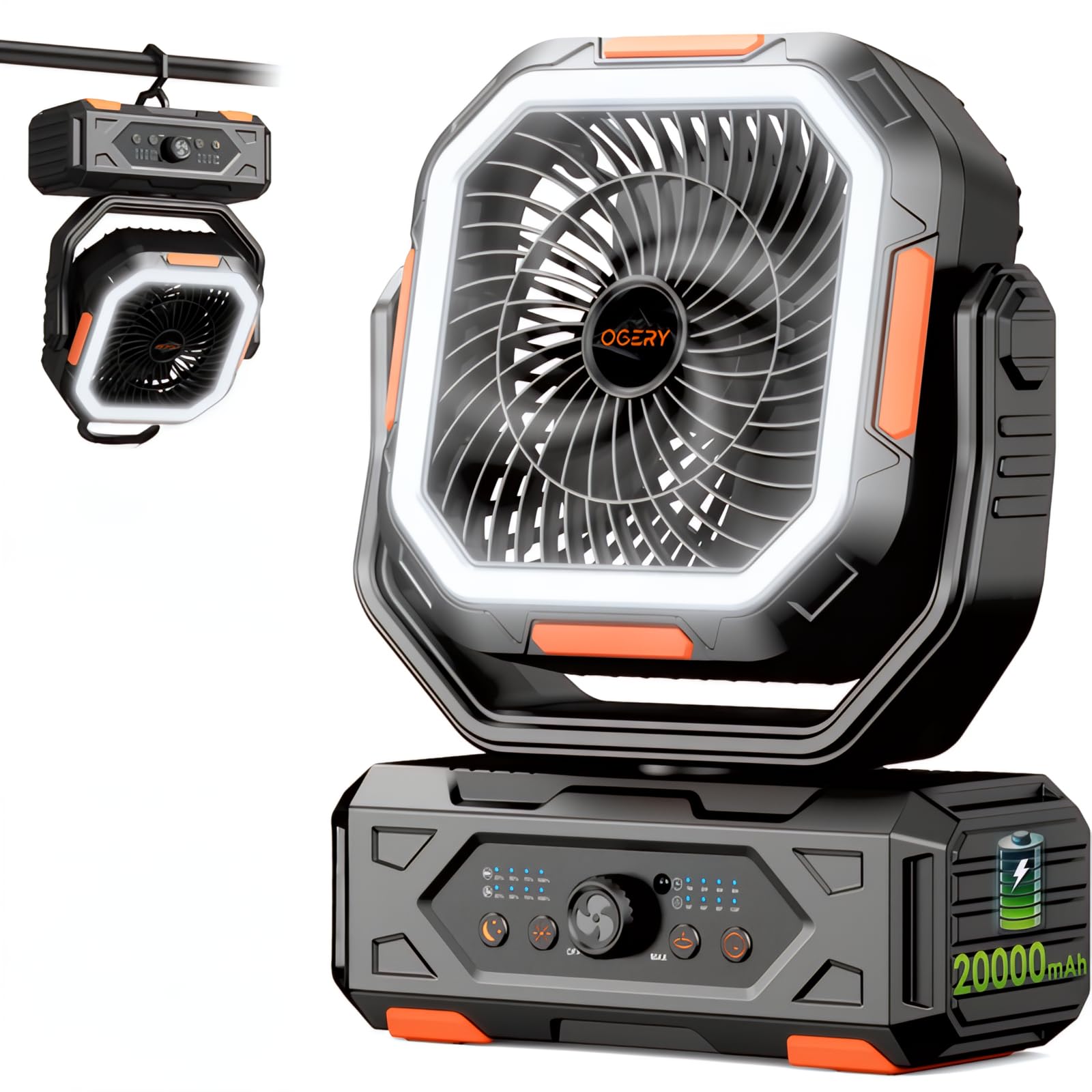 Photo 1 of OGERY Camping Fan, Portable Fan Rechargeable with 20000mAh Battery, Stepless Speed Control, Fast Charging, Remote & LED Lantern for Tent, Travel, Car Camping, Camping Essentials