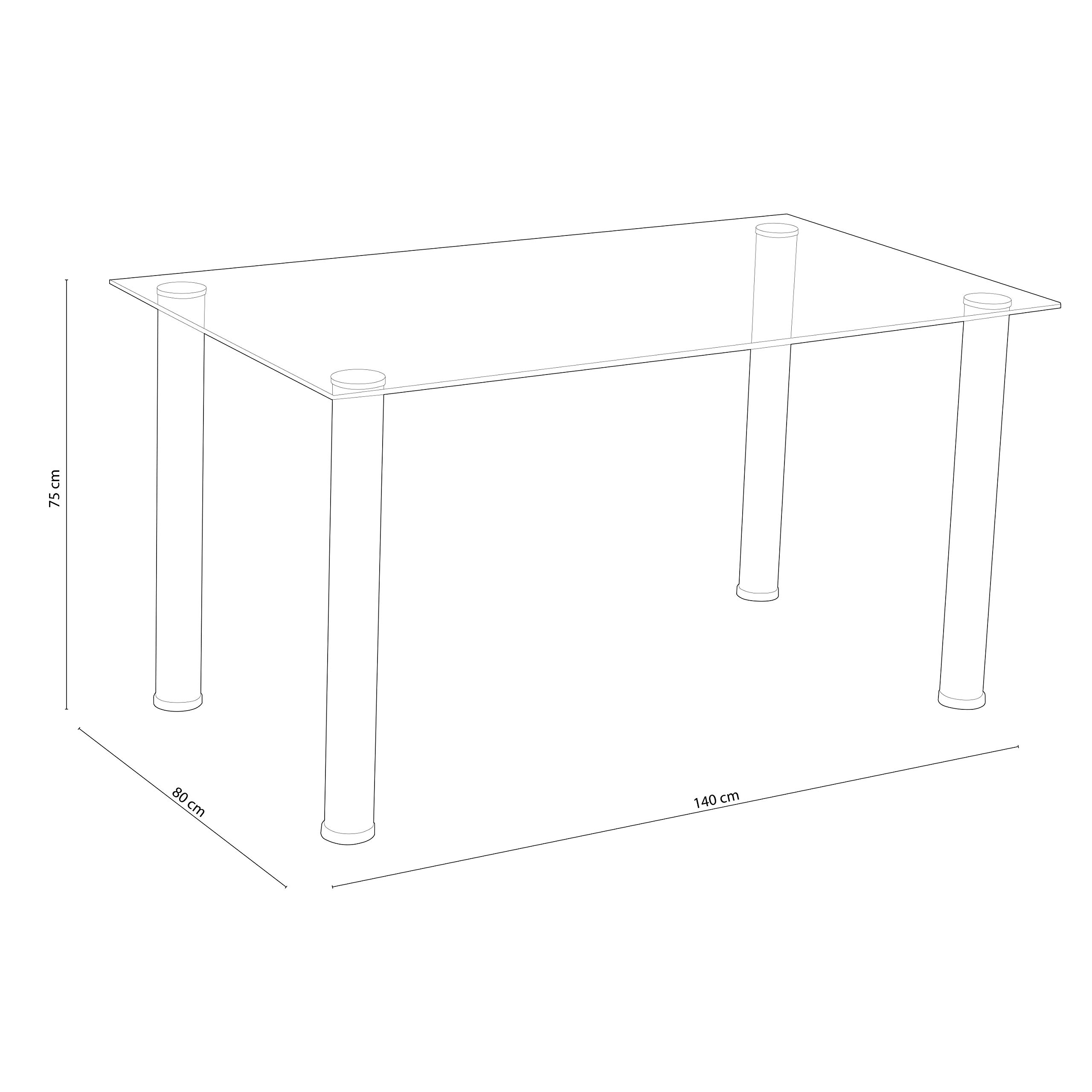 duehome Mesa de Comedor Blanca, Mesa de Cristal para Cocina, Medidas Mesa Moderna salón: 140 cm Largo x 80 cm Ancho x 75 cm Alto