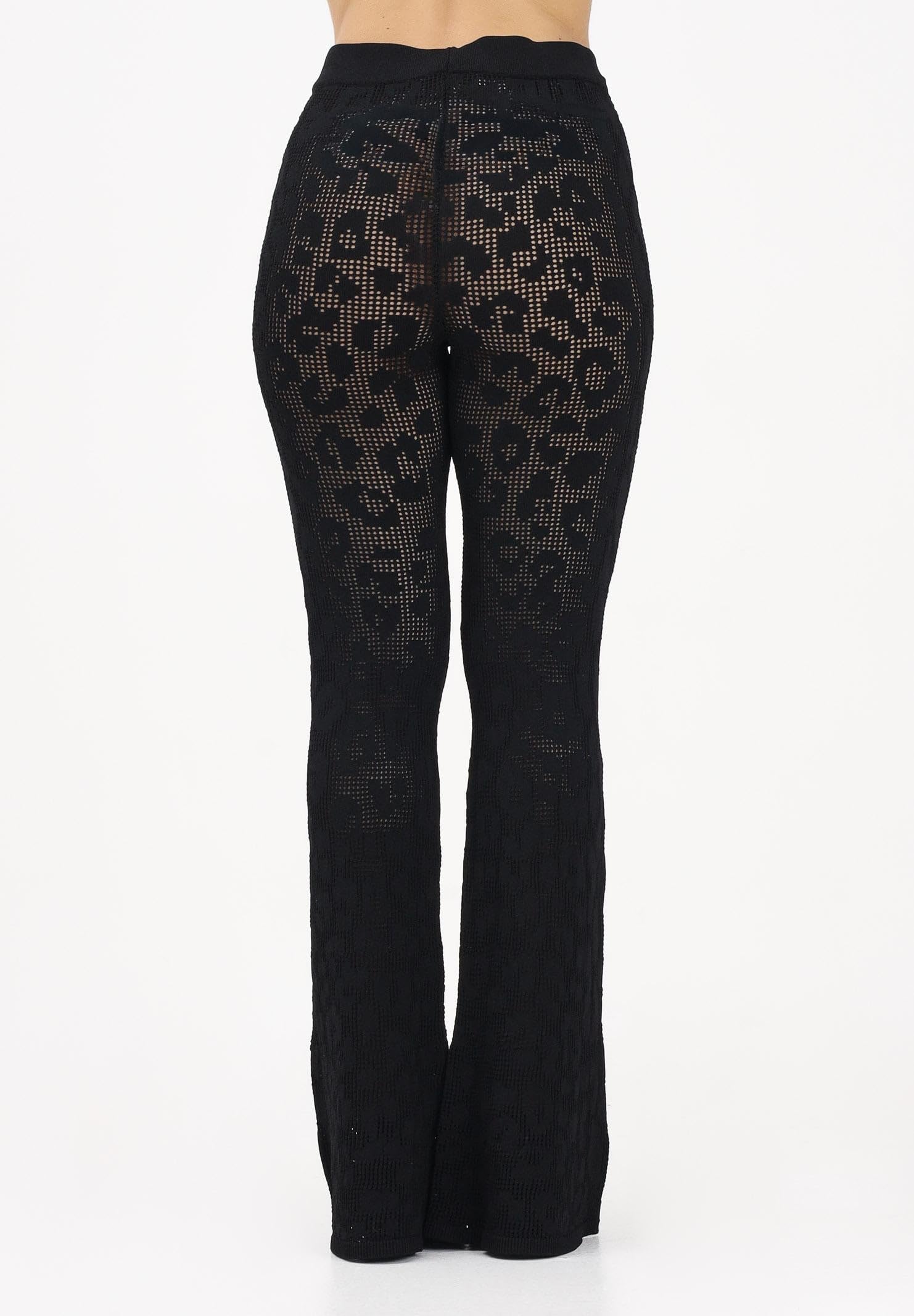 Akep Pantalone Nero da Donna in Maglia Traforata