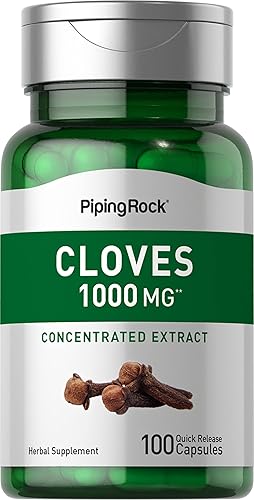 Piping Rock Cápsulas de clavo de 1000 mg | 100 píldoras | Extracto concentrado | Suplemento de hierbas | Sin OMG y sin gluten
