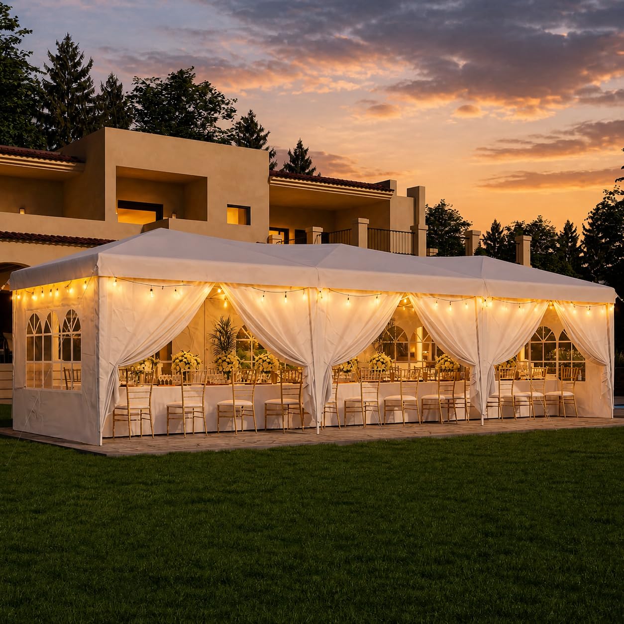 Aoxun 10x30 Pop Up Canopy Tent with LED Light