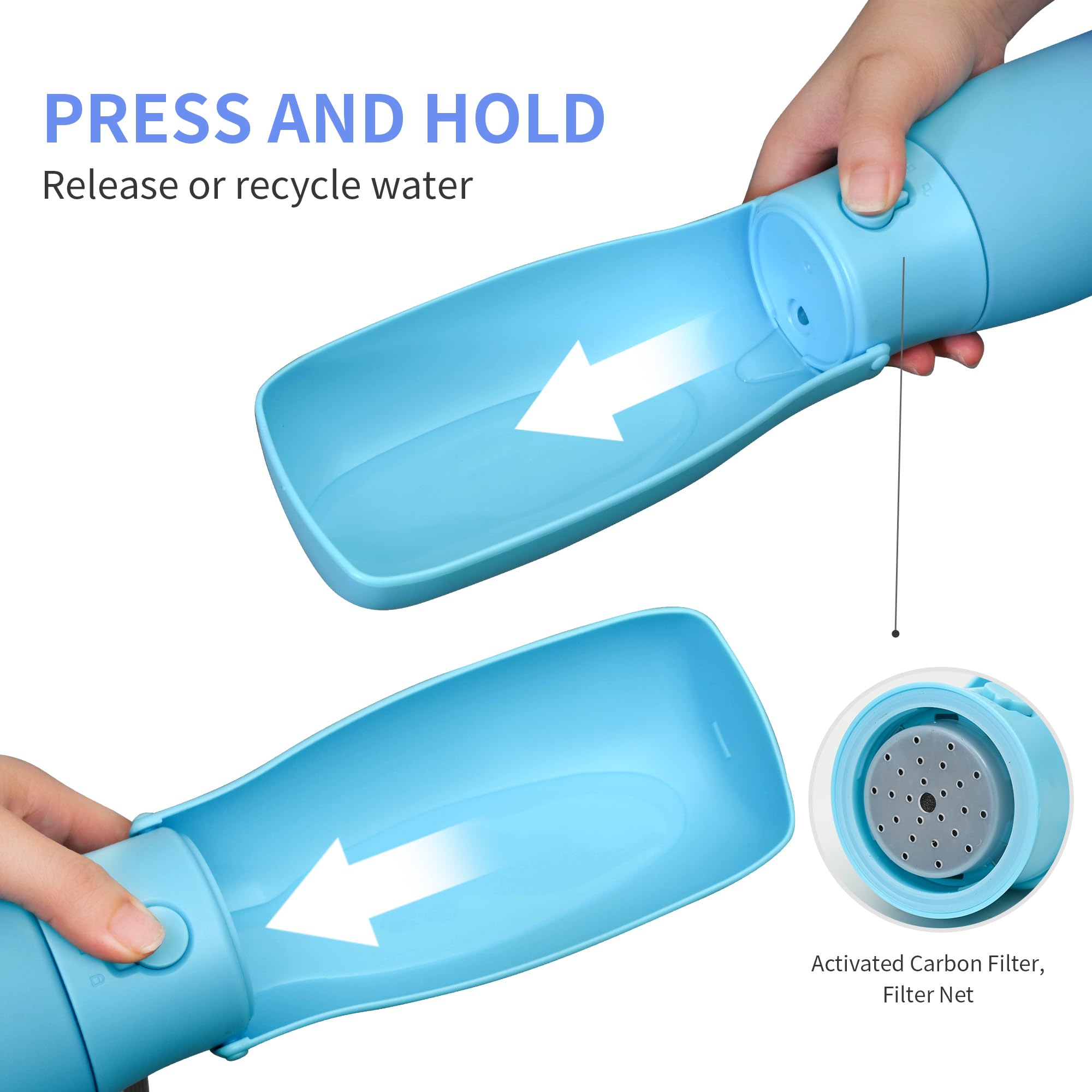 Botella de agua portátil para perros para caminar, 550 ml, botella de agua portátil de viaje para perros, cuenco a prueba de fugas, apto para lavavajillas, ligera, perfecta para senderismo y aventura