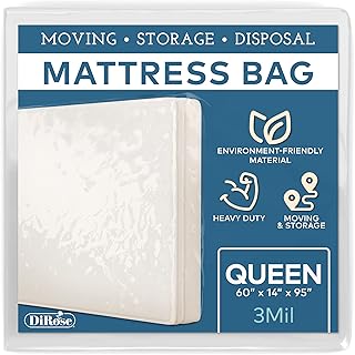Mattress Storage Bag - Thick Plastic - Moving Cover, Transport, Disposal and Protector - Heavy Duty Reusable Clear Waterproof Mattress Protector Encasement by DiRose (1, Queen)…