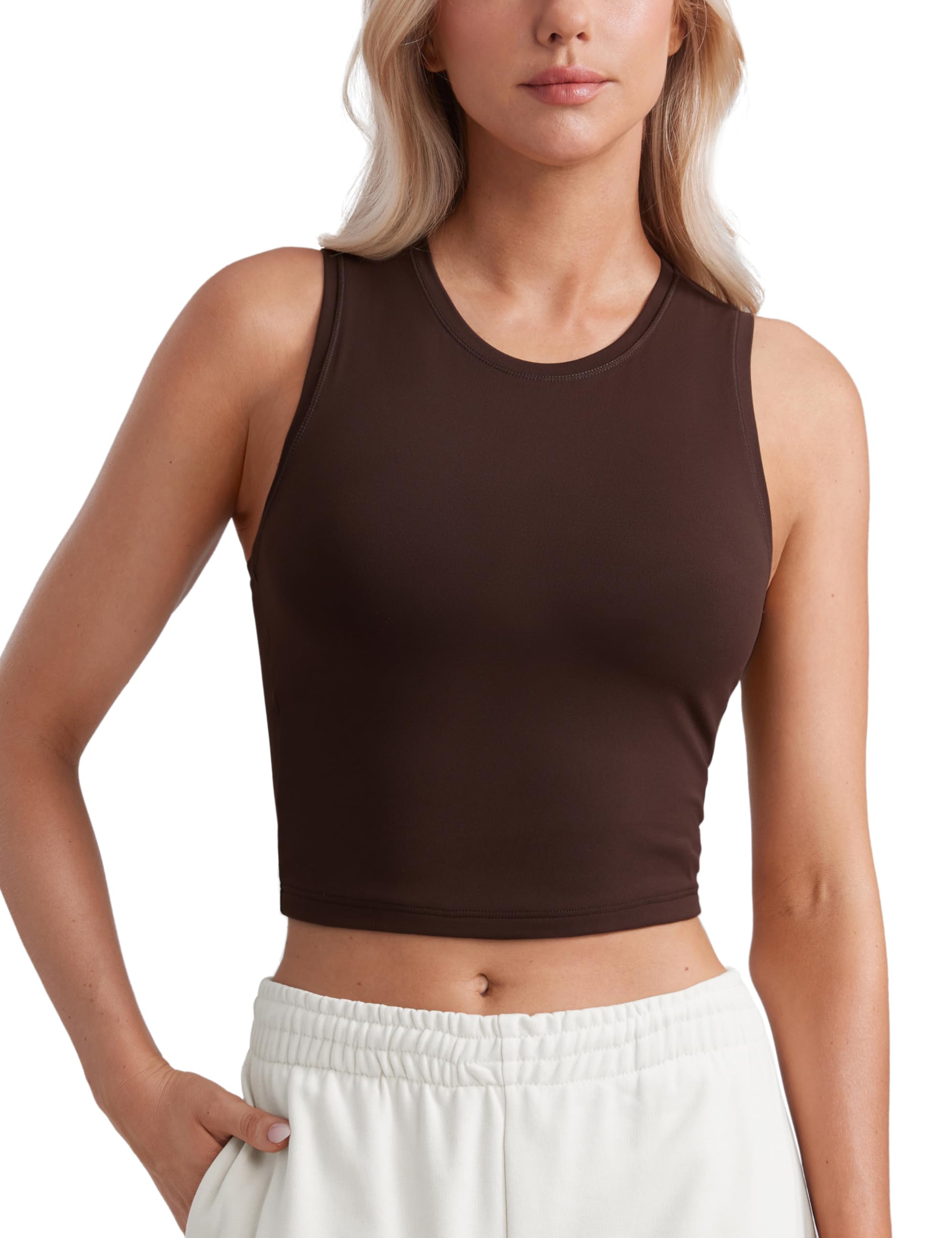 CRZ YOGA Butterluxe Soft Double Lined Tank Tops for Women - Yoga Workout Casual Going Out High Neck Basic Sleeveless Shirt