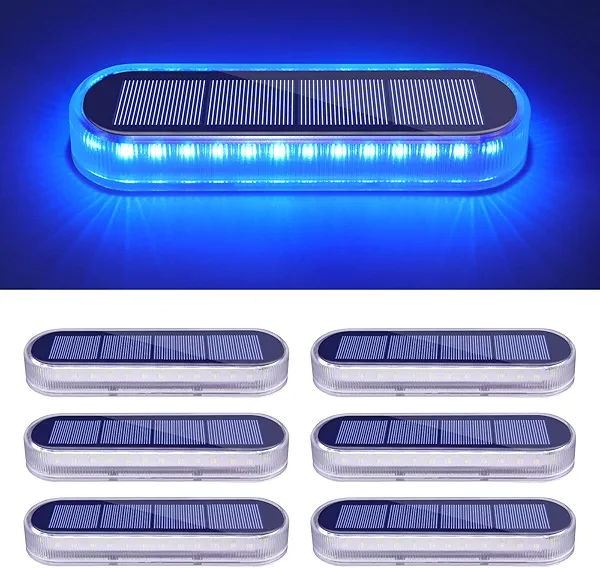 Honalia Blue Solar Dock Deck Driveway Lights Solar Powered 6 Pack Warning Concrete Step Lights for Driveway Deck Stairs Dock Marine Runway